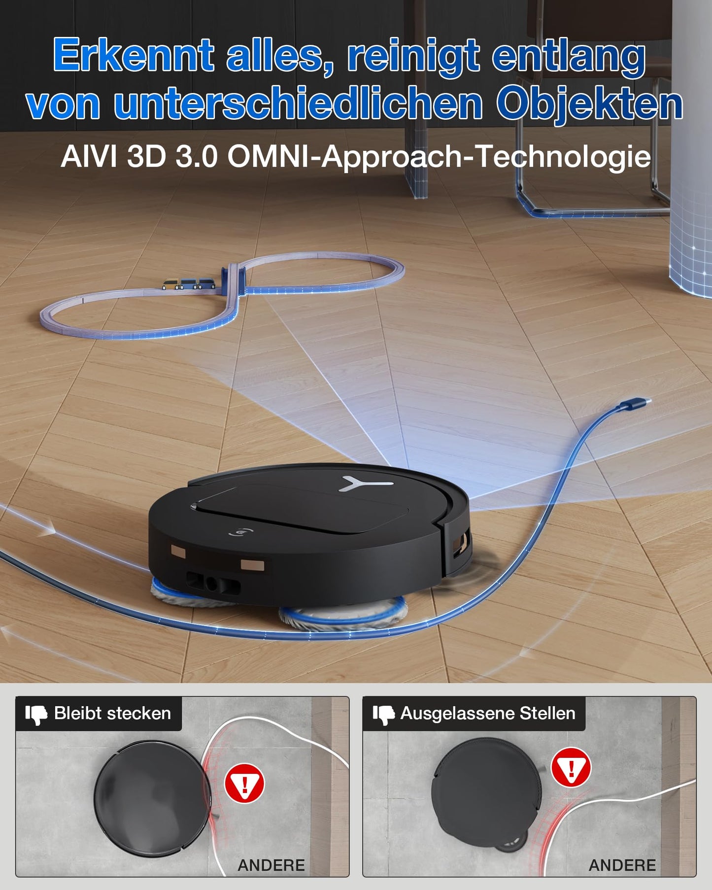 ECOVACS DEEBOT T50 PRO Omni Gen2 Saugroboter mit Wischfunktion, Ausfahrende Seitenbürste und Wischmopp, 21.000 Pa, Auto Zugabe von Reinigungslösung, Moppwäsche mit 75°C heißem Wasser, Ultradünn 81 mm