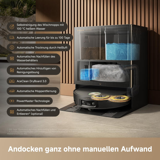 dreame X60 Pro Ultra Complete Saugroboter mit Wischfunktion, 42 000 Pa, Dual UltraExtend Arm, Zwei KI-Kameras, Hindernisüberqu. (10 cm), Auto-Entl., Mopp-Selbstreinigung (100 °C)