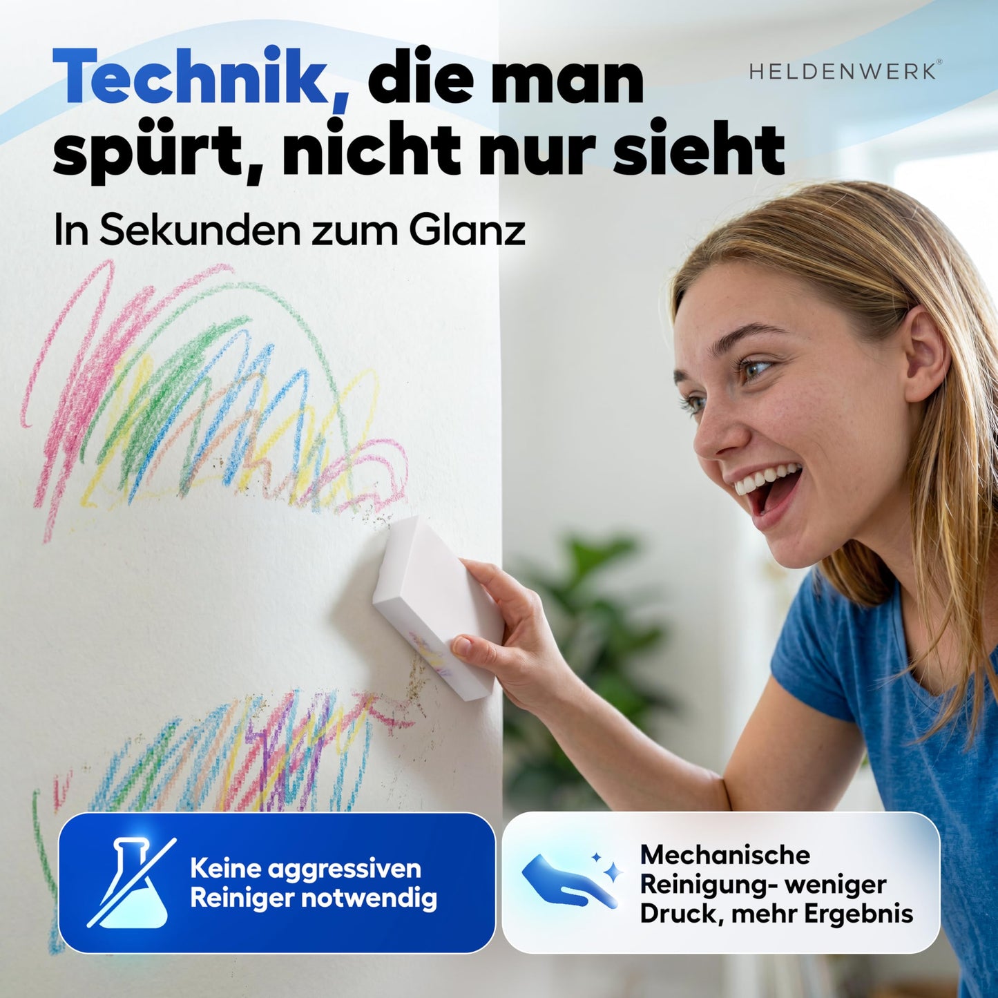 HELDENWERK® Schmutzradierer [18+2 EXTRA] Premium Radierschwamm für hartnäckige Flecken – Magic Eraser & Zauberschwamm für Wand, Küche, Bad & Sneaker – extra langlebig