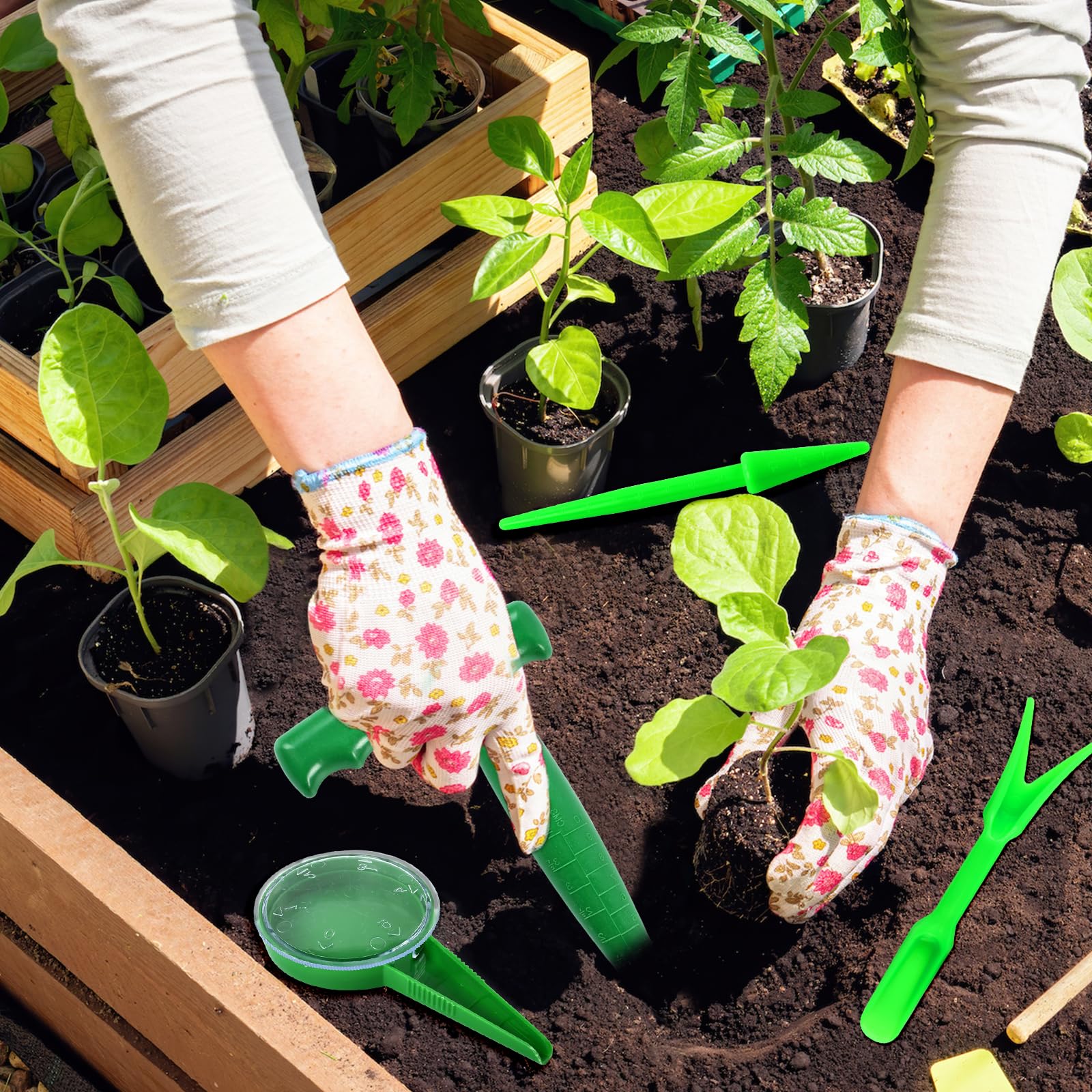 4er Set Pflanzhilfe Garten Pflanzlocher und Sämaschine für Gemüse Blumen-Dereine