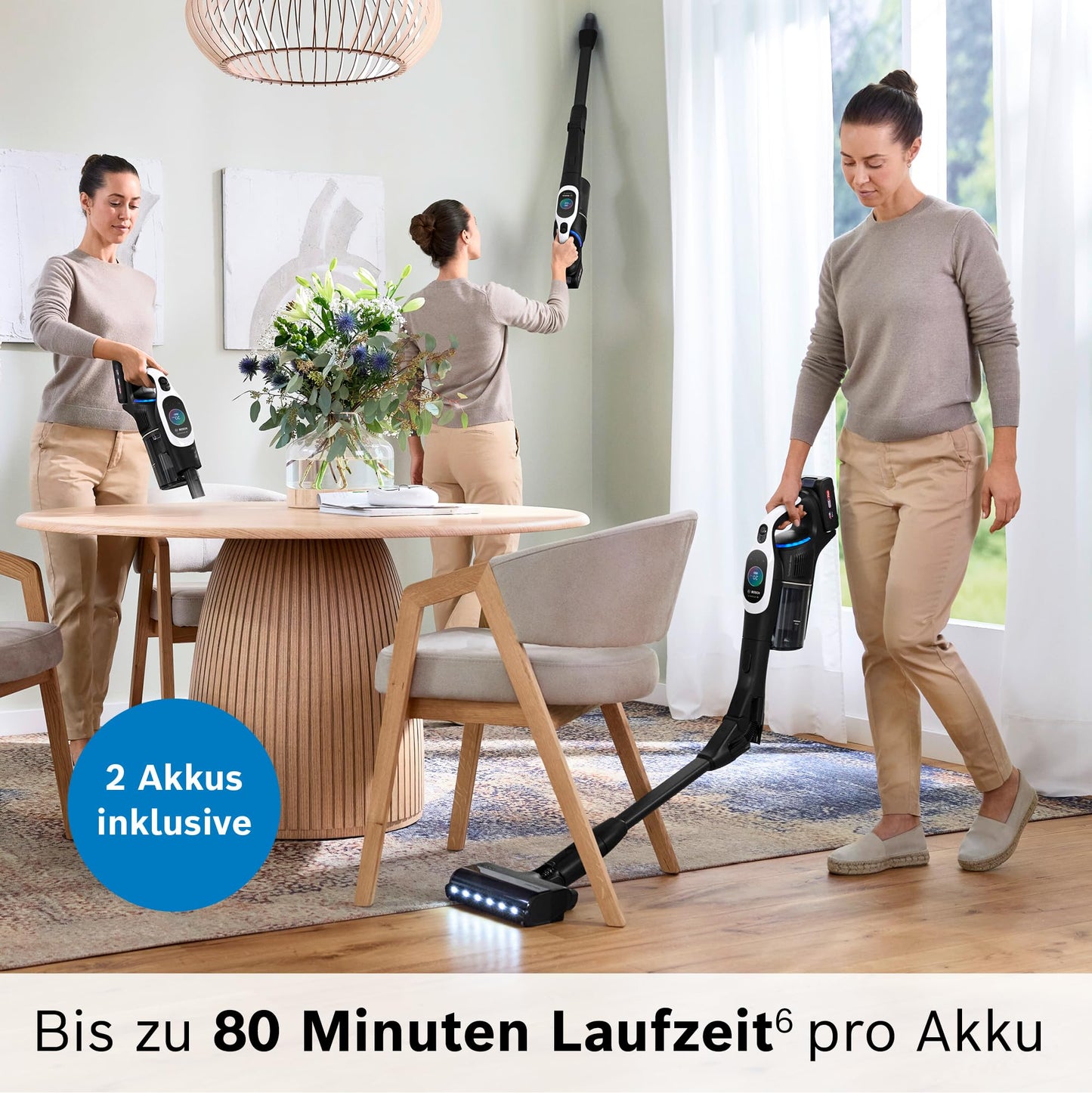 Bosch Akku-Staubsauger Unlimited 10 BTS1042WAC, kabellos, MicroClean Technology, TFT-Display, Staubkomprimierung, HEPA-Filtersystem, 10 J. Motorgarantie, 4 Ah Akku, LED-Licht, Schnellladegerät, weiß