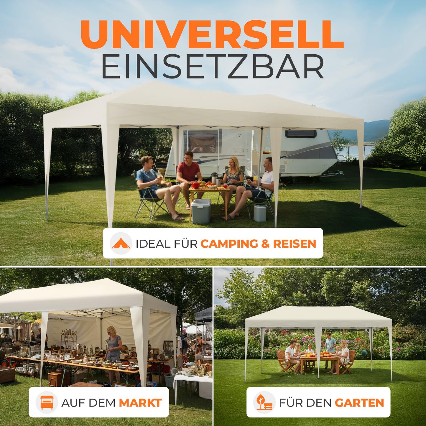 Kronenburg Faltpavillon wasserdicht Pavillon mit 6 Seitenteilen, Gartenzelt, 3x6 m - mit UV Schutz 50+, Champagner