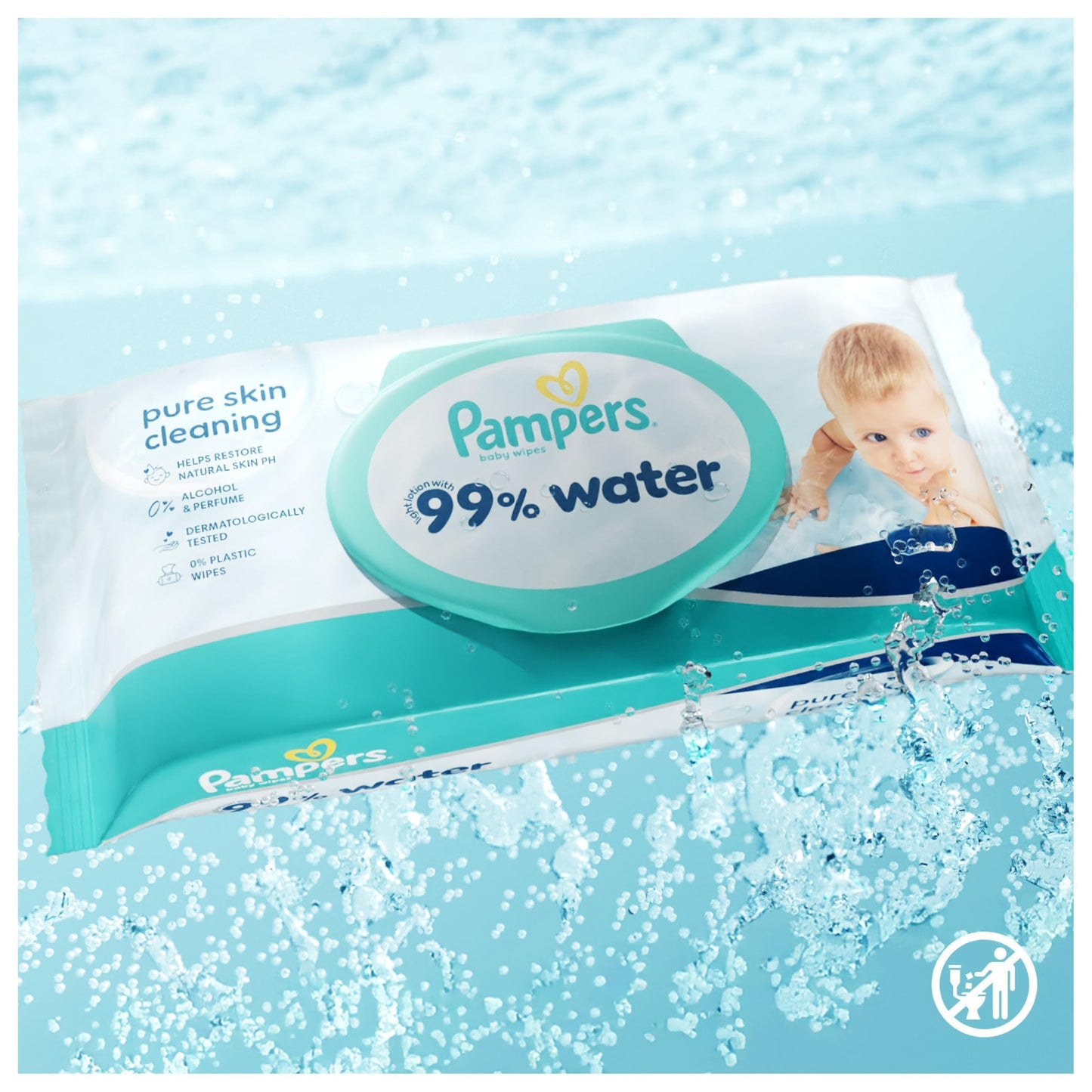 Pampers 99% Water Baby-Feuchttücher, 18 Packungen mit 60 Feuchttüchern = 1080 Baby-Feuchttücher, leichte Lotion mit 99% Wasser