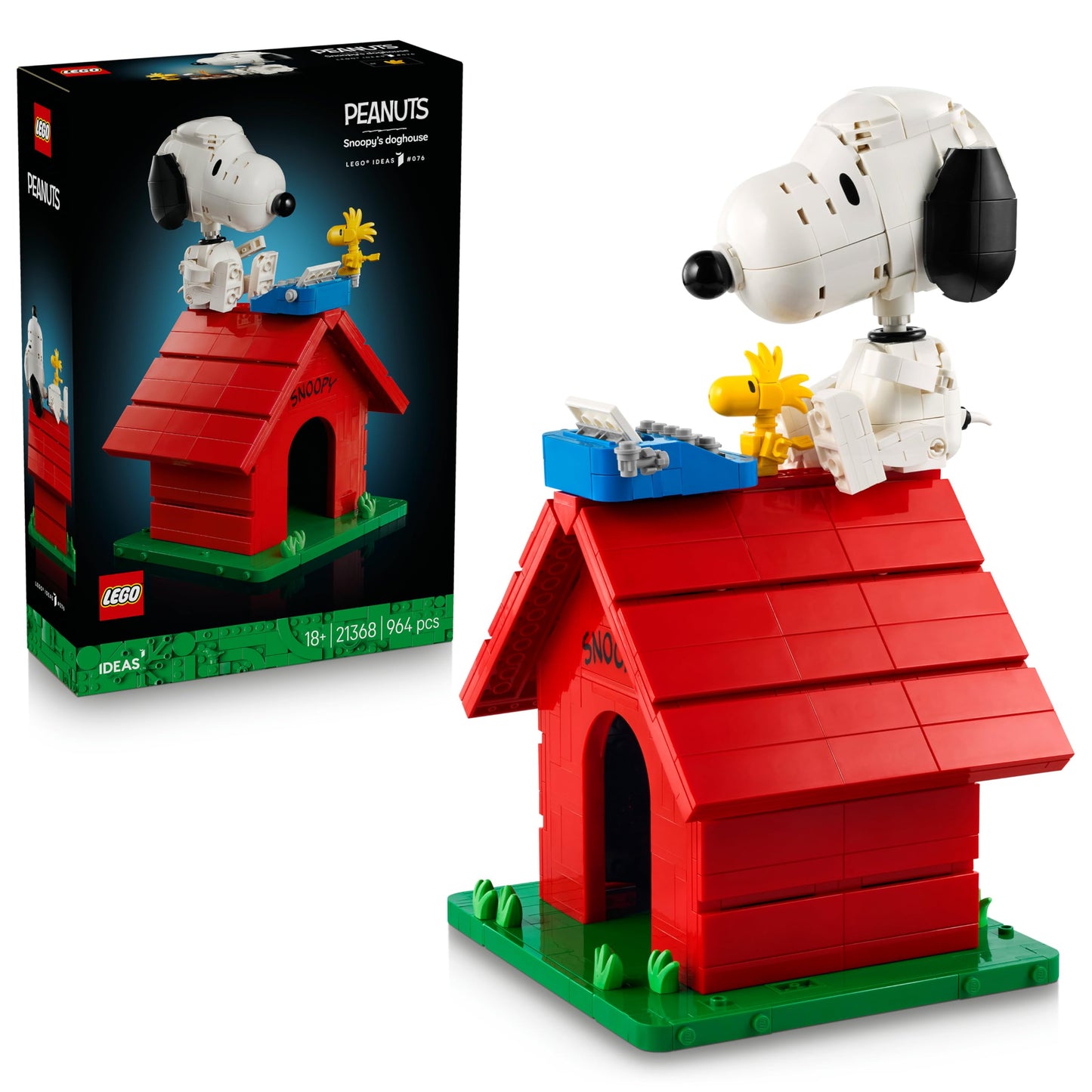 LEGO Ideas Peanuts: Snoopys Hundehütte - Modellbau für Erwachsene Snoopy und Woodstock Figuren - DIY Deko für Schreibtisch oder Regal - Geschenkidee für Fans - 21368