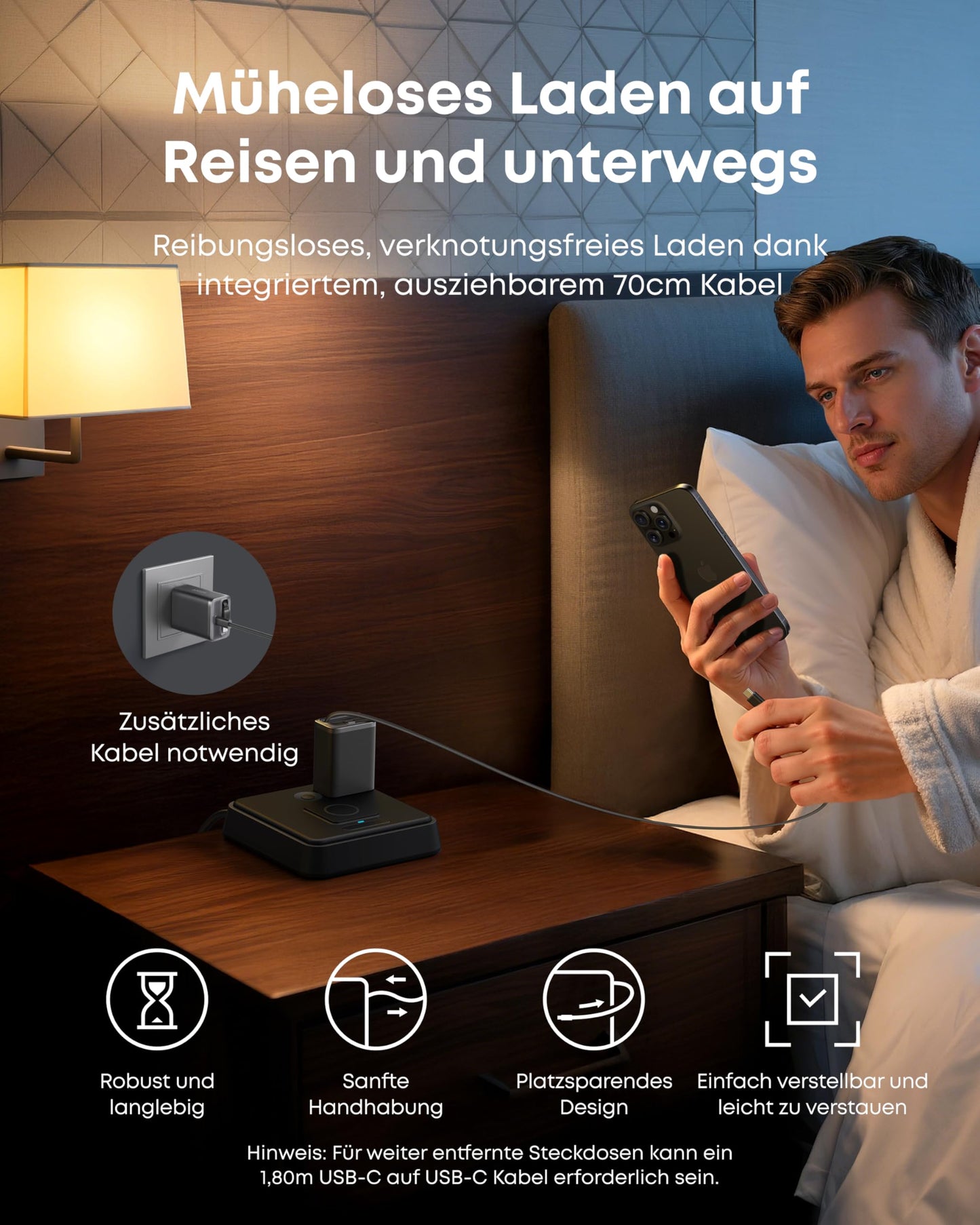 Anker Nano USB C Ladegerät, 35W Max, kompaktes Netzteil, 2 Anschlüsse, Strapazierfähiges & integriertes Anker InstaCord-Kabel zum Ausziehen, Für iPhone 17/16/15 Serie, iPad, Pixel(Keine Powerbank)