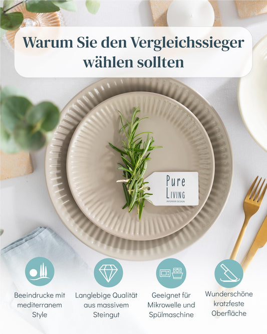 Stilvolles Steingut Geschirrset für 6 Personen – 24-teiliges Set in Beige