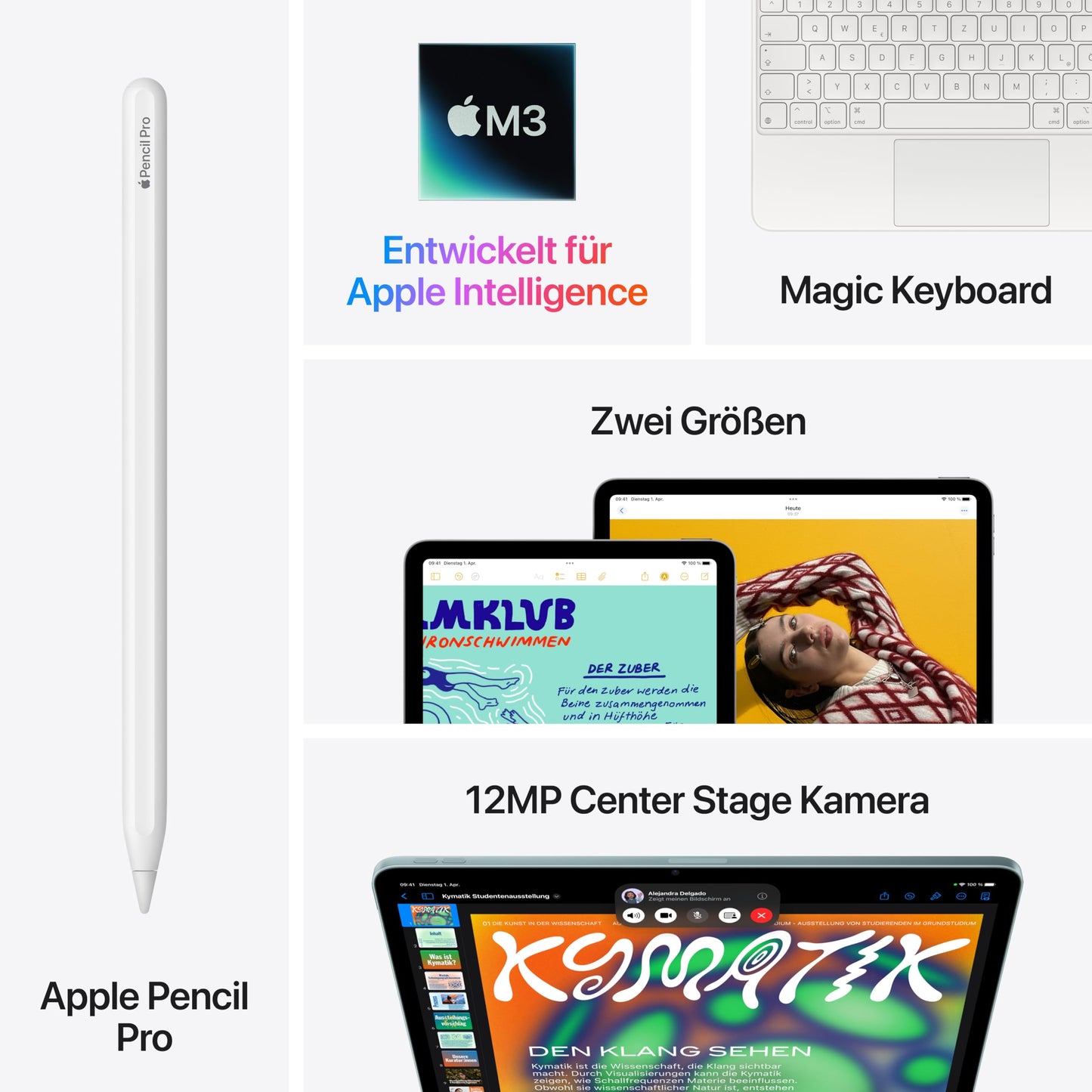 Apple iPad Air 13" mit M3 Chip: Apple Intelligence, Liquid Retina Display, 128 GB, 12 MP Frontkamera/Rückkamera, WLAN 6E + 5G Mobilfunk, Touch ID, Batterie für den ganzen Tag – Blau