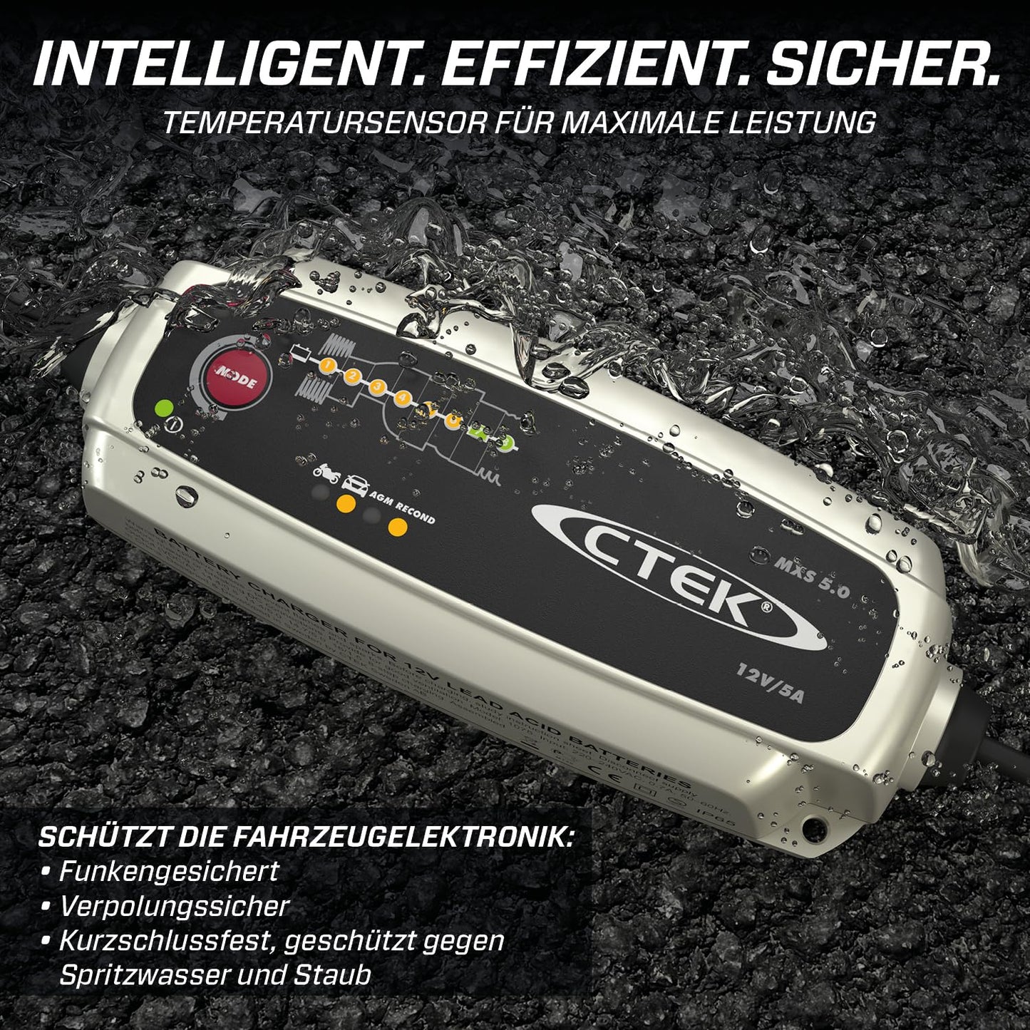CTEK MXS 5.0, Batterieladegerät 12V, Temperaturkompensation, Intelligentes Ladegerät Autobatterie, Ladegerät Auto Und Motorrad, Batteriepfleger Mit Rekonditionierungsmodus Und AGM-Option