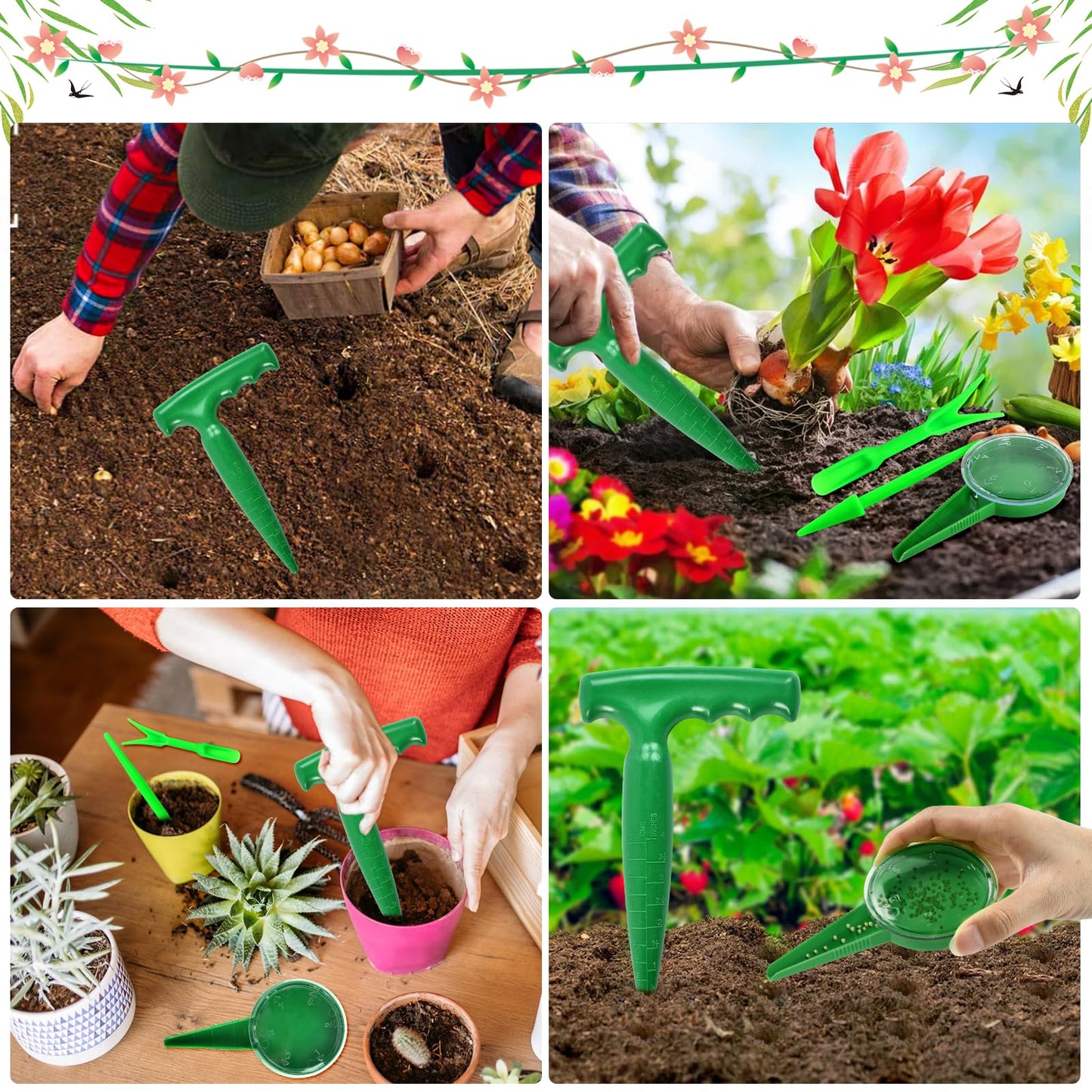 4er Set Pflanzhilfe Garten Pflanzlocher und Sämaschine für Gemüse Blumen-Dereine