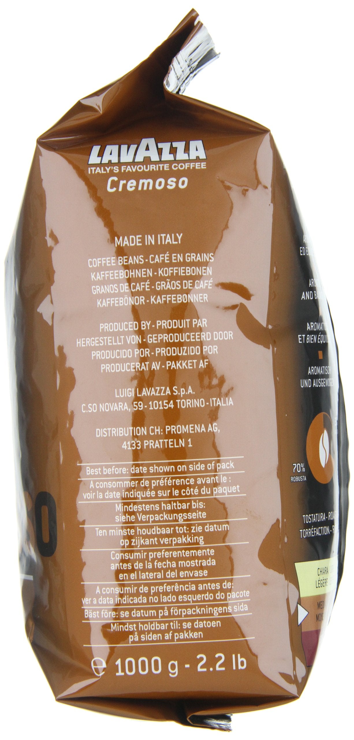 Lavazza, Espresso Italiano Cremoso, Arabica und Robusta Kaffeebohnen, mit Aromanoten von Gewürzen und Kakao, Intensität 8/10, Mittlere Röstung, 1 Packung mit 1 Kg (Packung mit 3)