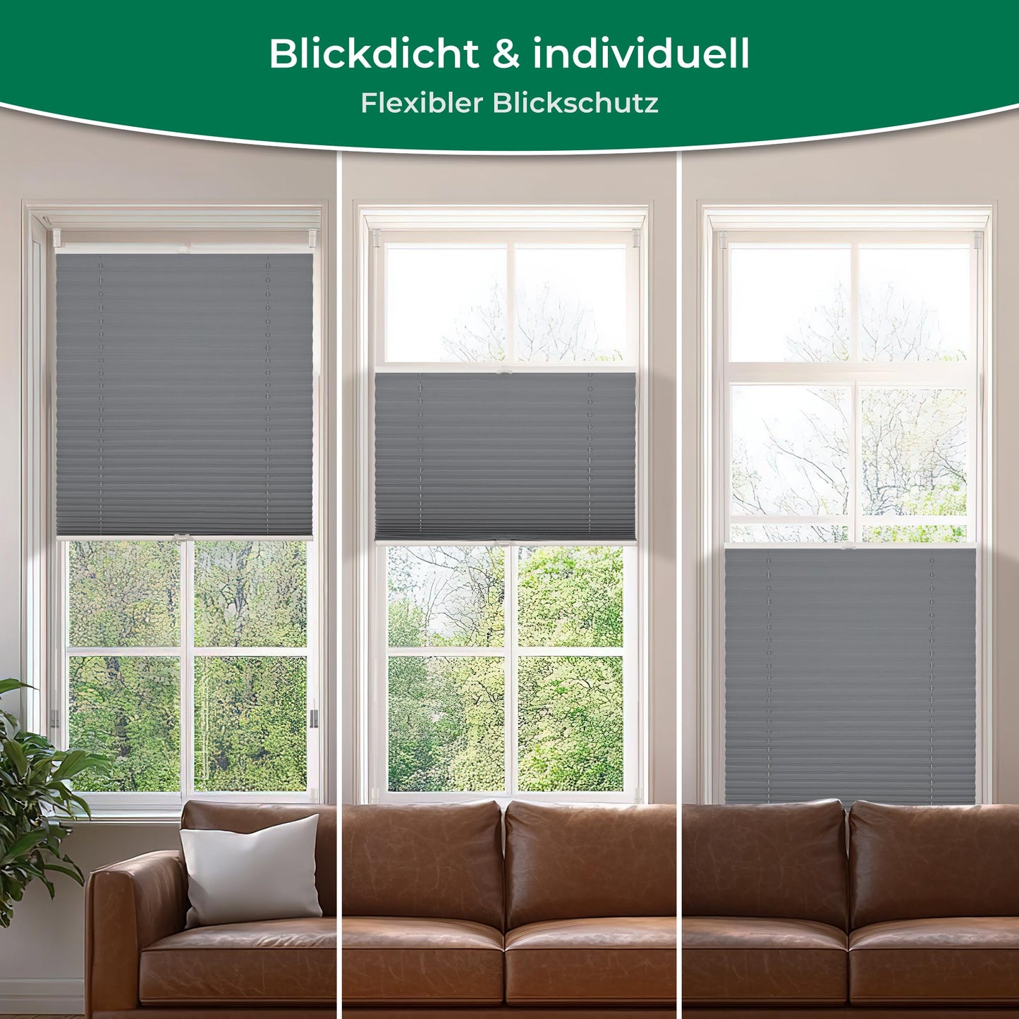Allesin Plissee ohne Bohren Plissees Klemmfix Anthrazit 85x160cm(BxH), Plisseerollo Faltrollo mit Klemmträger, Jalousie Rollos für Fenster und Tür, Sichtschutz und Sonnenschutz