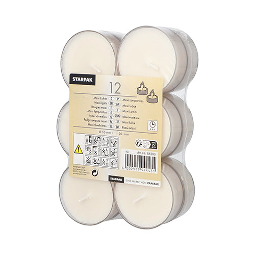 Maxi Teelichter 12 Stück 55 mm Durchmesser 20 mm Höhe Weiß Polycarbonathülle-Altruan