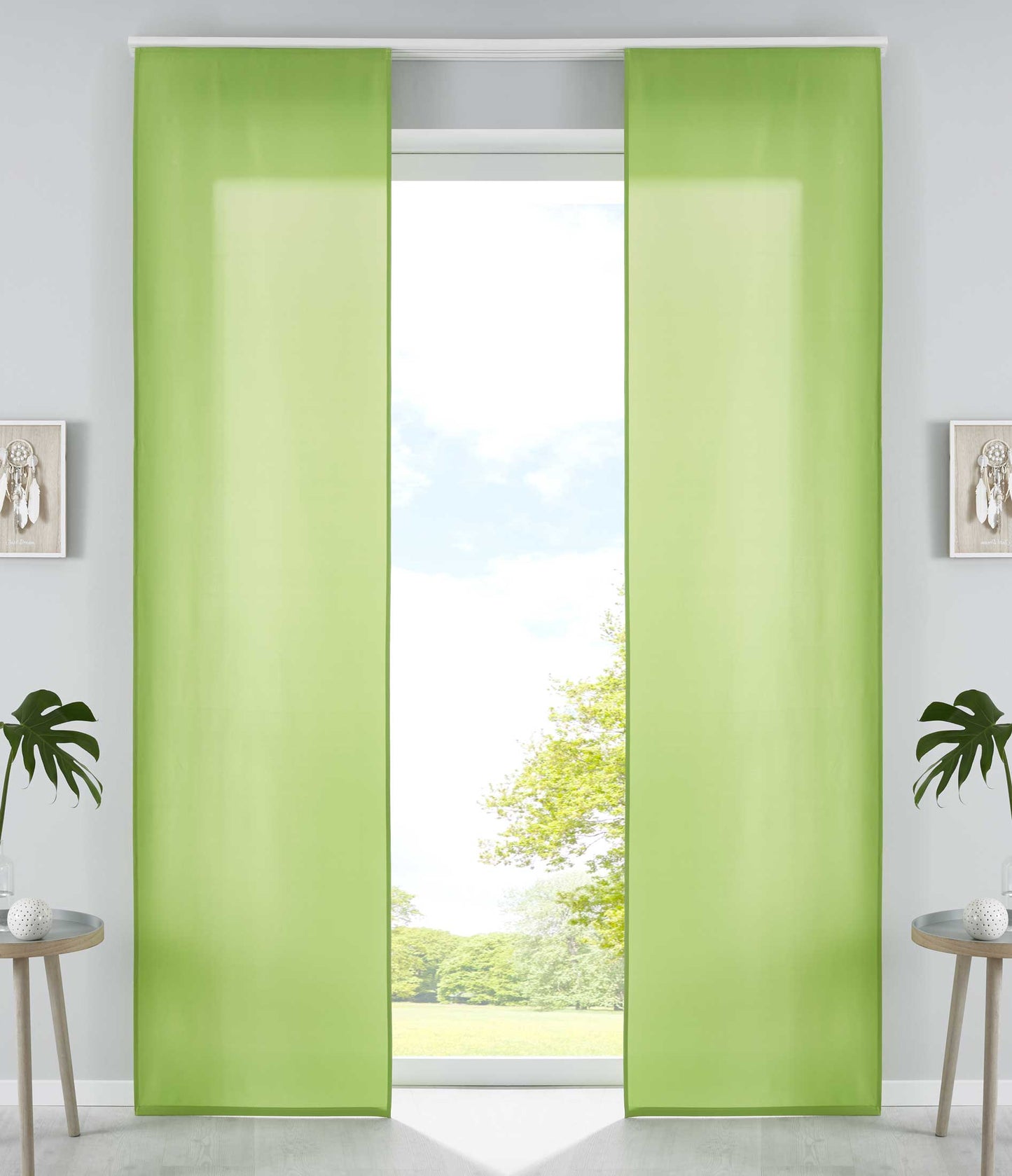 2er Set Schiebegardinen Flächenvorhänge Mikrofaser Vorhang Gardine Schiebe Matt Paneelwagen Beschwerungsstangen 85600N2-gardinenbox.de