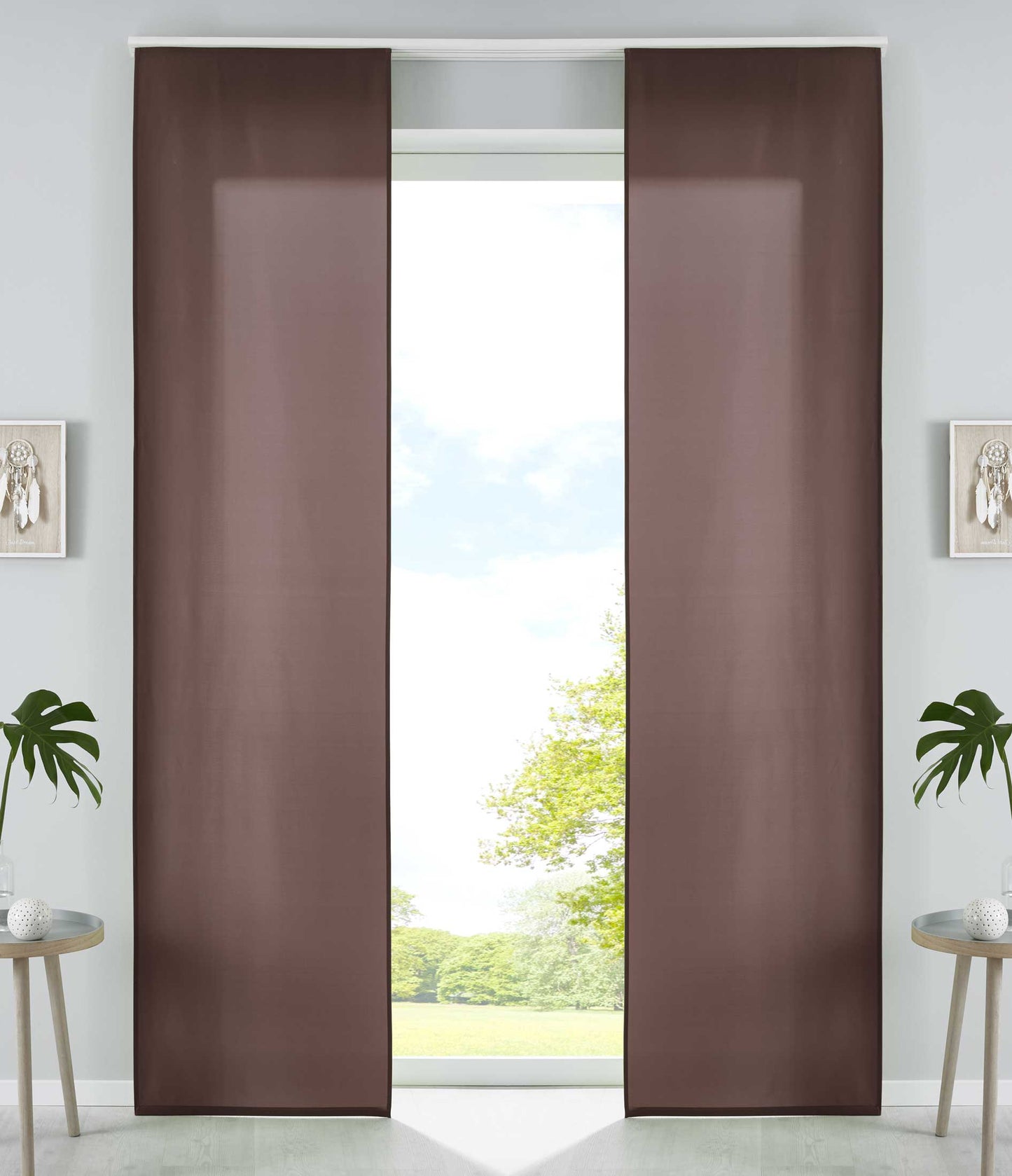 2er Set Schiebegardinen Flächenvorhänge Mikrofaser Vorhang Gardine Schiebe Matt Paneelwagen Beschwerungsstangen 85600N2-gardinenbox.de