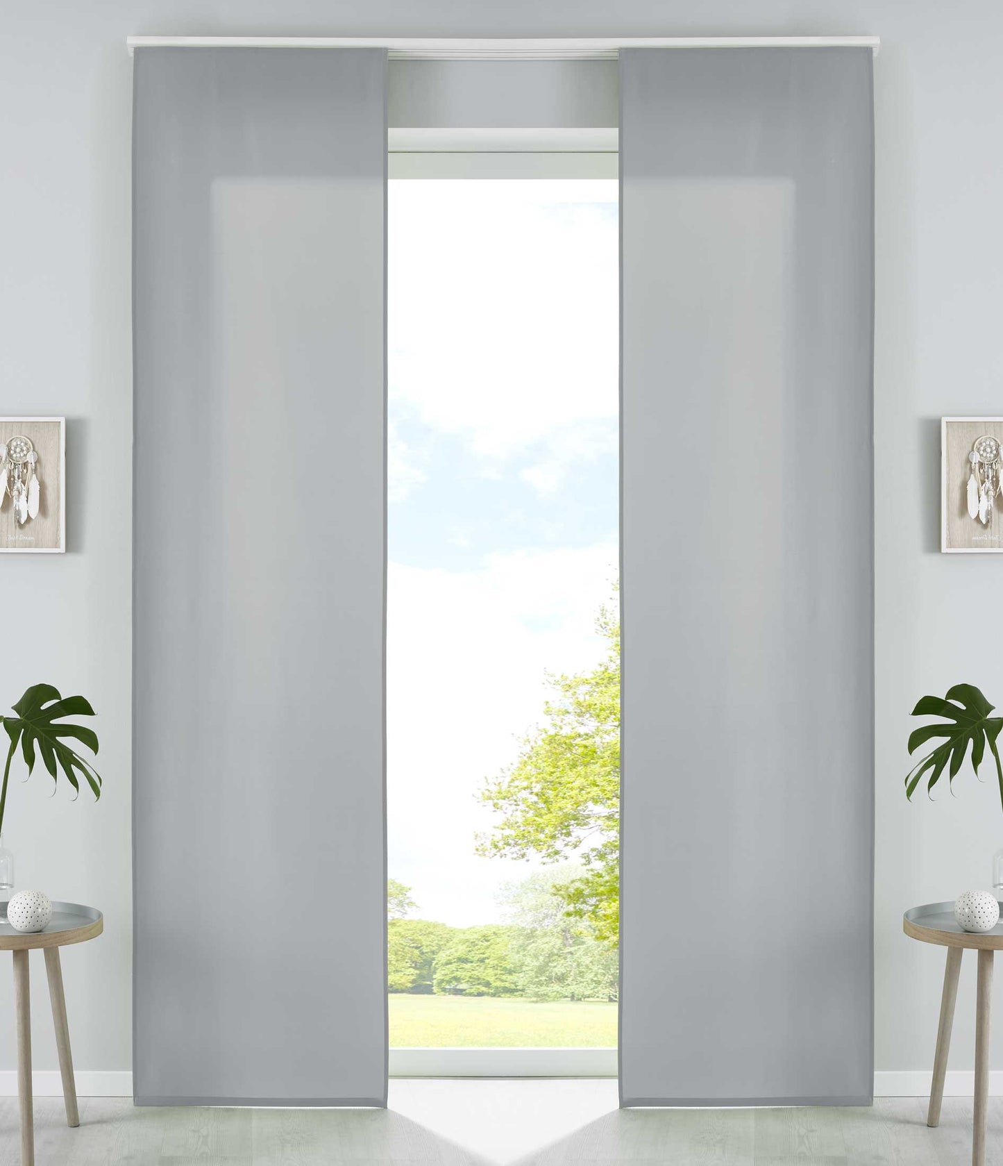 2er Set Schiebegardinen Flächenvorhänge Mikrofaser Vorhang Gardine Schiebe Matt Paneelwagen Beschwerungsstangen 85600N2-gardinenbox.de
