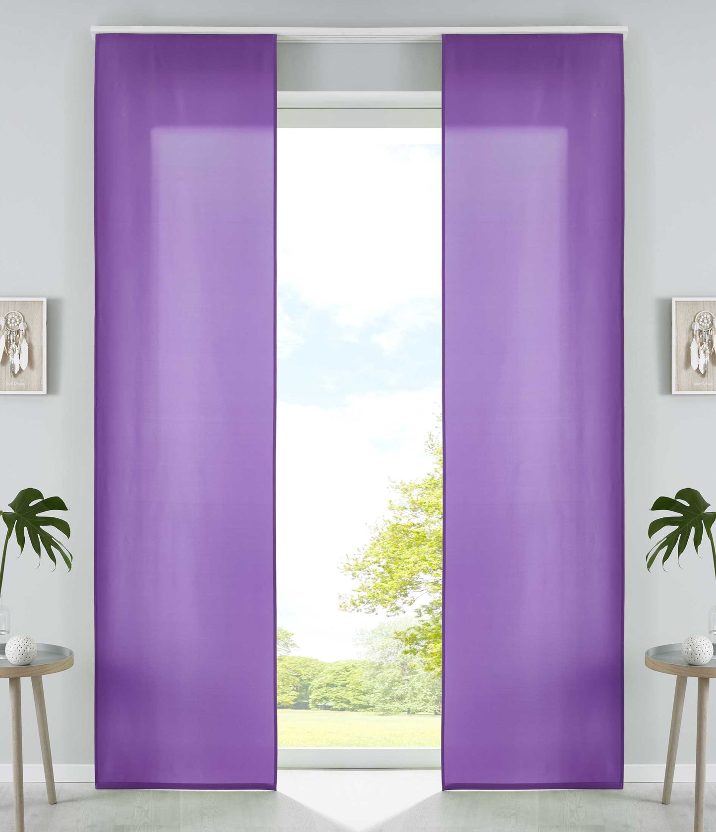 2er Set Schiebegardinen Flächenvorhänge Mikrofaser Vorhang Gardine Schiebe Matt Paneelwagen Beschwerungsstangen 85600N2-gardinenbox.de
