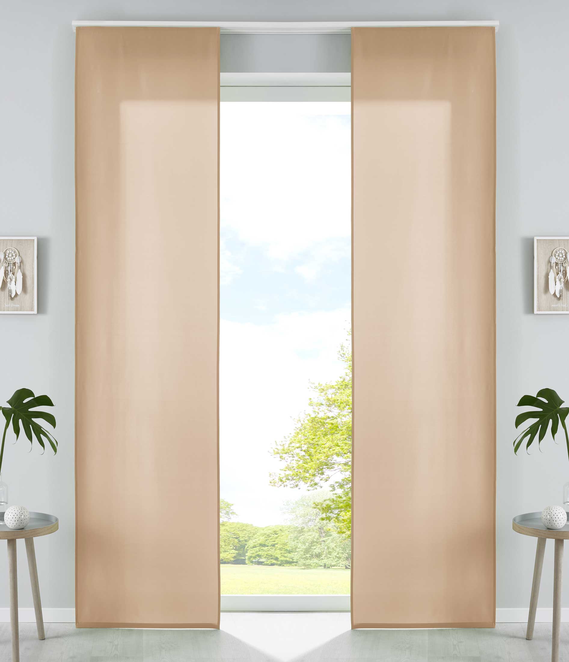 2er Set Schiebegardinen Flächenvorhänge Mikrofaser Vorhang Gardine Schiebe Matt Paneelwagen Beschwerungsstangen 85600N2-gardinenbox.de