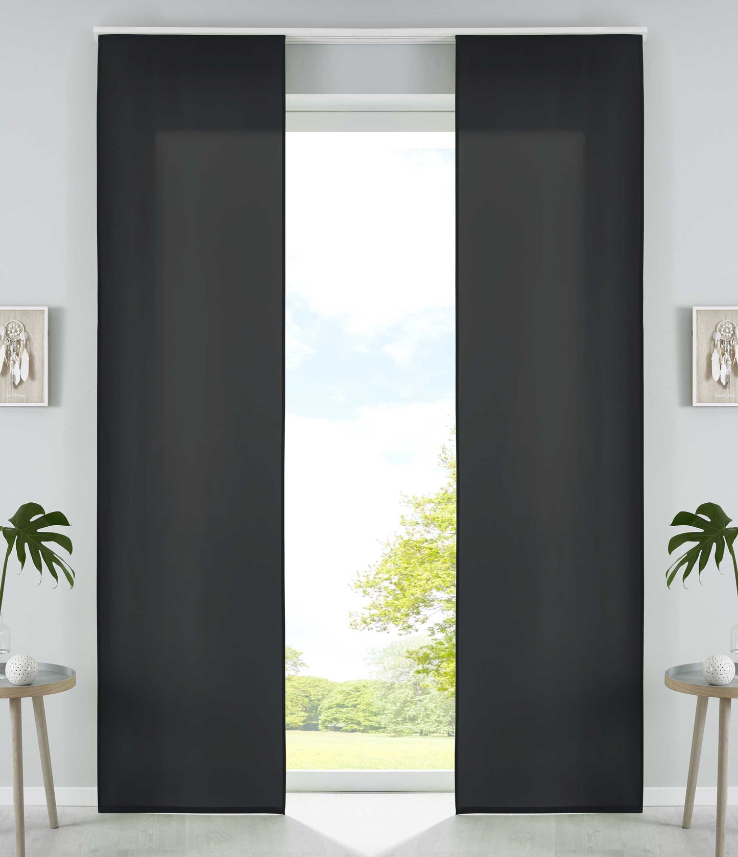 2er Set Schiebegardinen Flächenvorhänge Mikrofaser Vorhang Gardine Schiebe Matt Paneelwagen Beschwerungsstangen 85600N2-gardinenbox.de