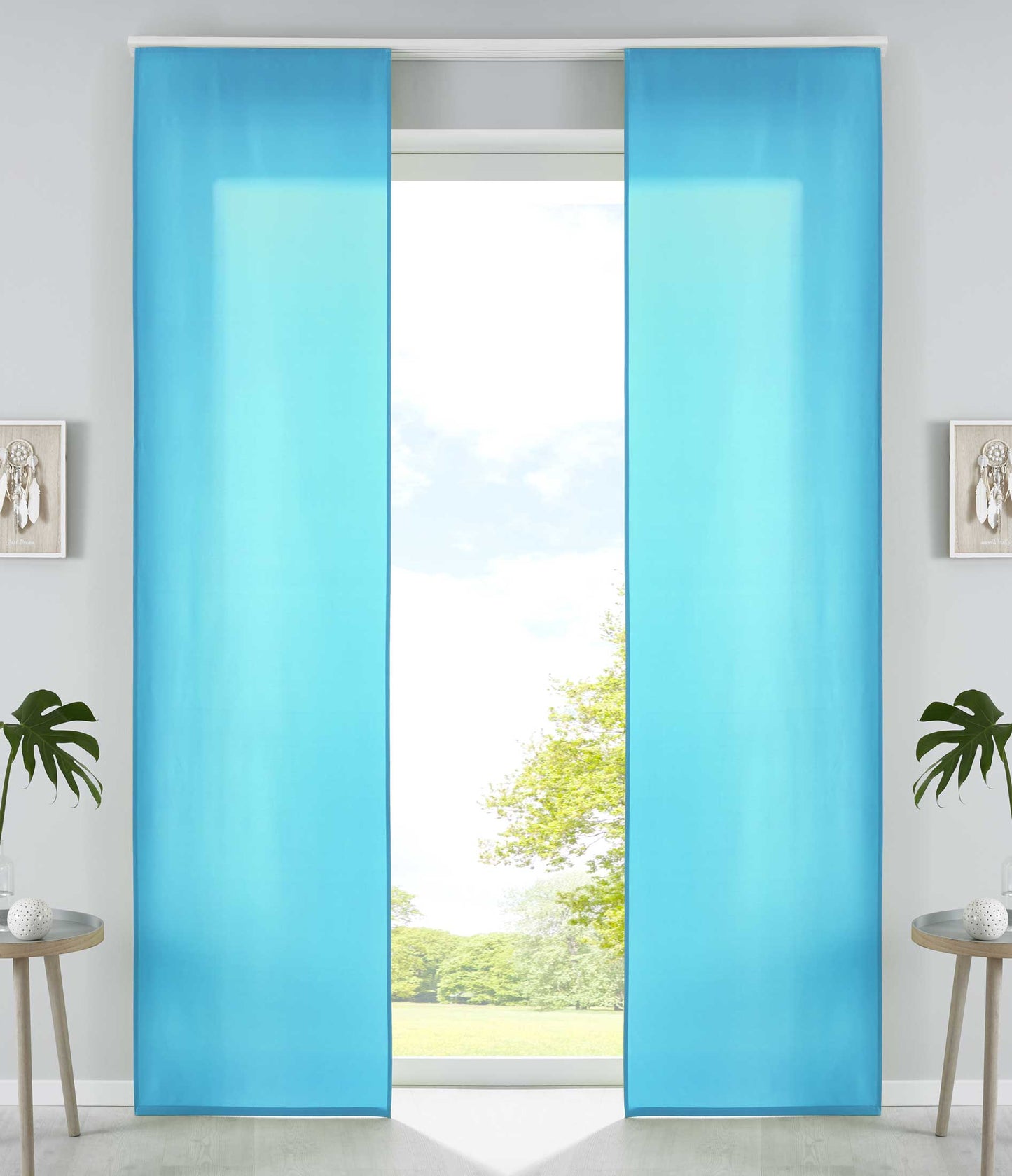 2er Set Schiebegardinen Flächenvorhänge Mikrofaser Vorhang Gardine Schiebe Matt Paneelwagen Beschwerungsstangen 85600N2-gardinenbox.de