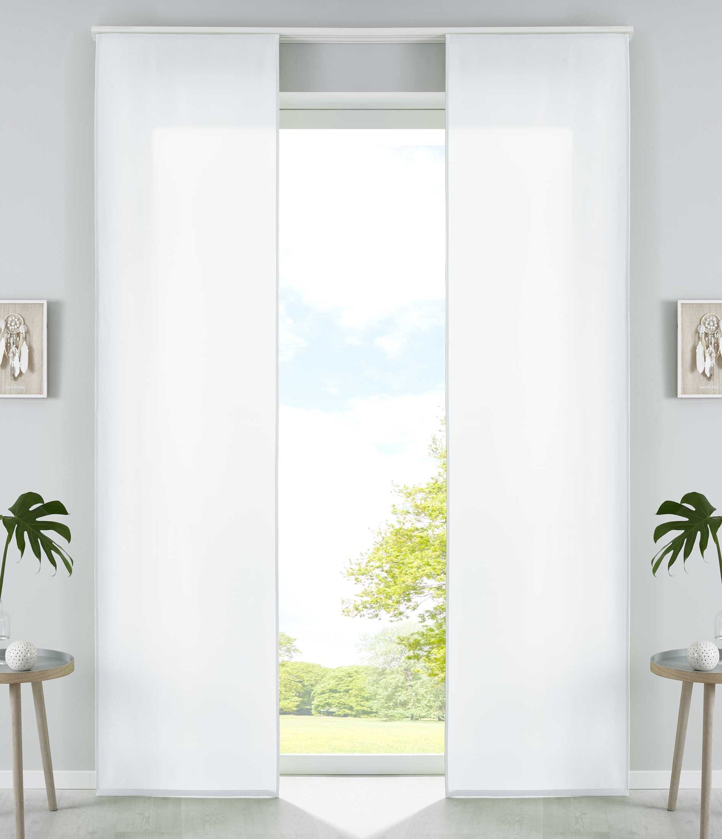 2er Set Schiebegardinen Flächenvorhänge Mikrofaser Vorhang Gardine Schiebe Matt Paneelwagen Beschwerungsstangen 85600N2-gardinenbox.de