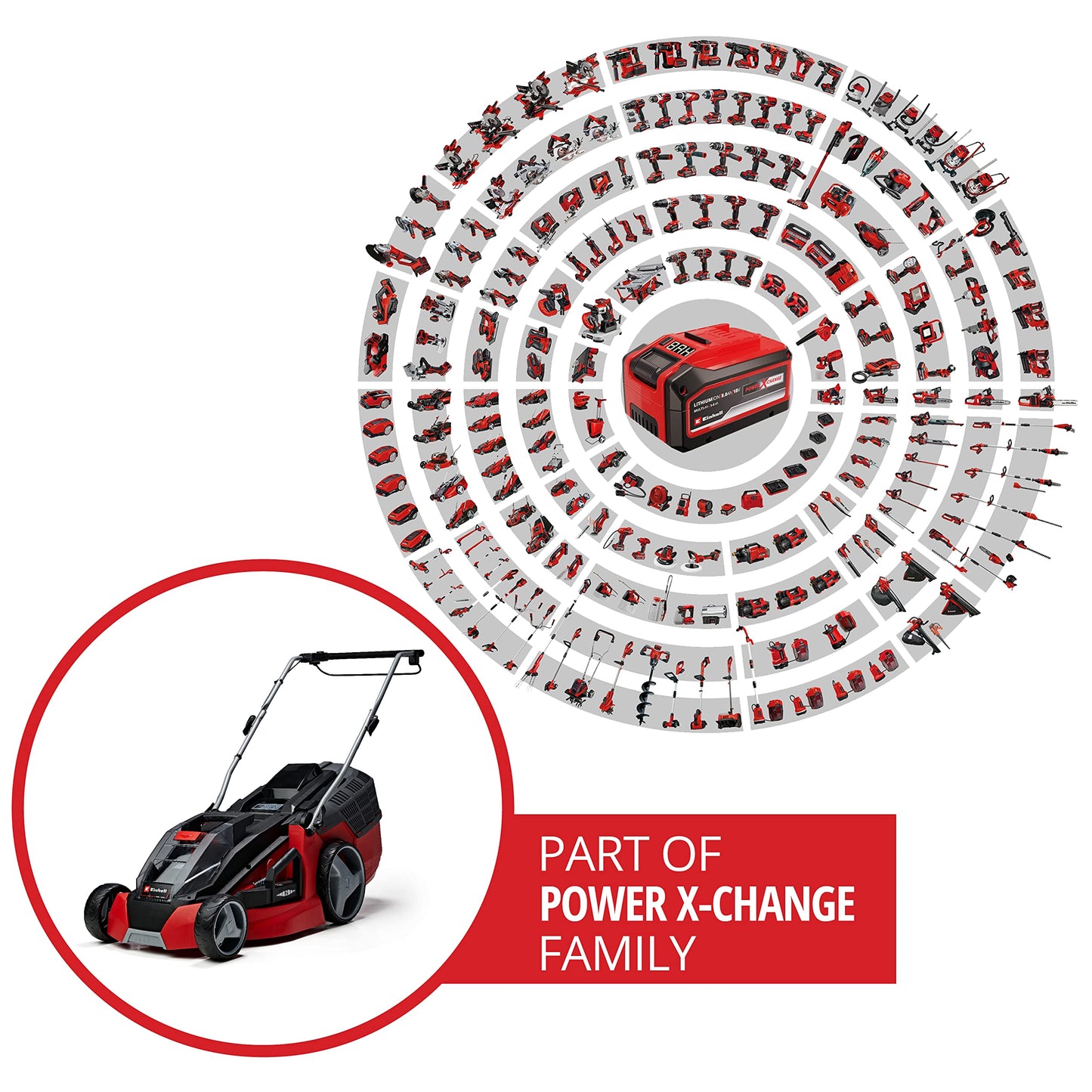 Einhell Akku-Rasenmäher GE-cm 43 Li M Kit Power X-Change (36V, 43 cm Schnittbreite, bis 600 m², Brushless, Mulch-Kit, 63L Fangkorb, 25-75 mm Schnitthöhe, inkl. 2X 4,0Ah + 2X Ladegerät)