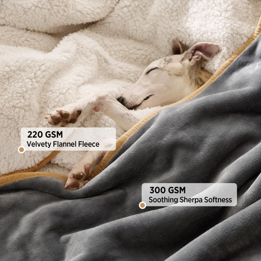 LE SURE wasserdichte Hundedecke Grosse Hunde - 100x120cm Outdoor Hundedecke waschbar, Hundedecke Sofaschutz aus Sherpa Fleece, Katzendecke weich, grau