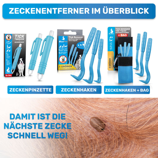 BluePet 3er Set Zeckenhaken für Hunde, Katze, Pferd & Mensch - Zeckenhebel als bewährter Zeckenentferner zur Zeckenzangen I Alternative zu Zeckenpinzette, Zeckendreher, Zeckenschutz & Zeckenmittel