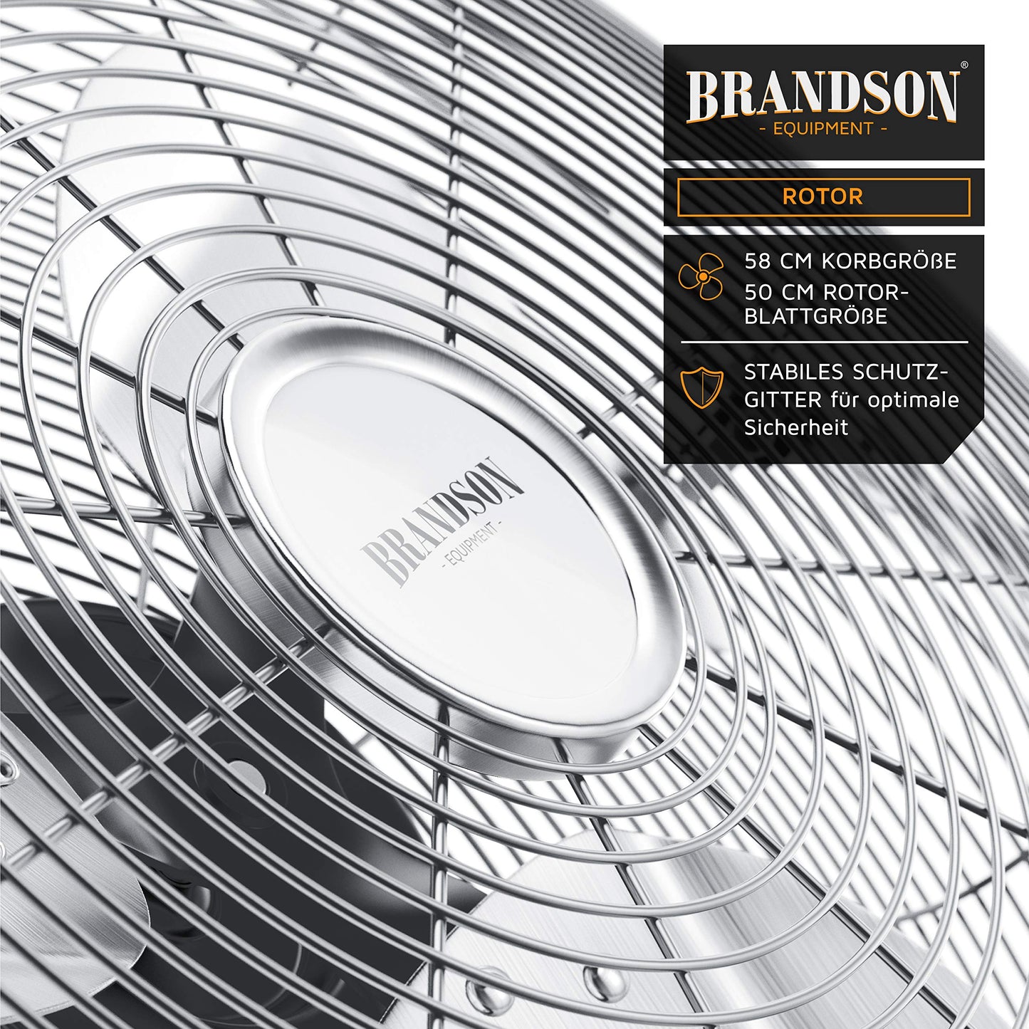 Brandson - Windmaschine Retro Stil 160 Watt - Ventilator in Chrom - Standventilator 50 cm - Bodenventilator - hoher Luftdurchsatz - stufenlos neigbarer Ventilatorkopf - GS Geprüfte Sicherheit