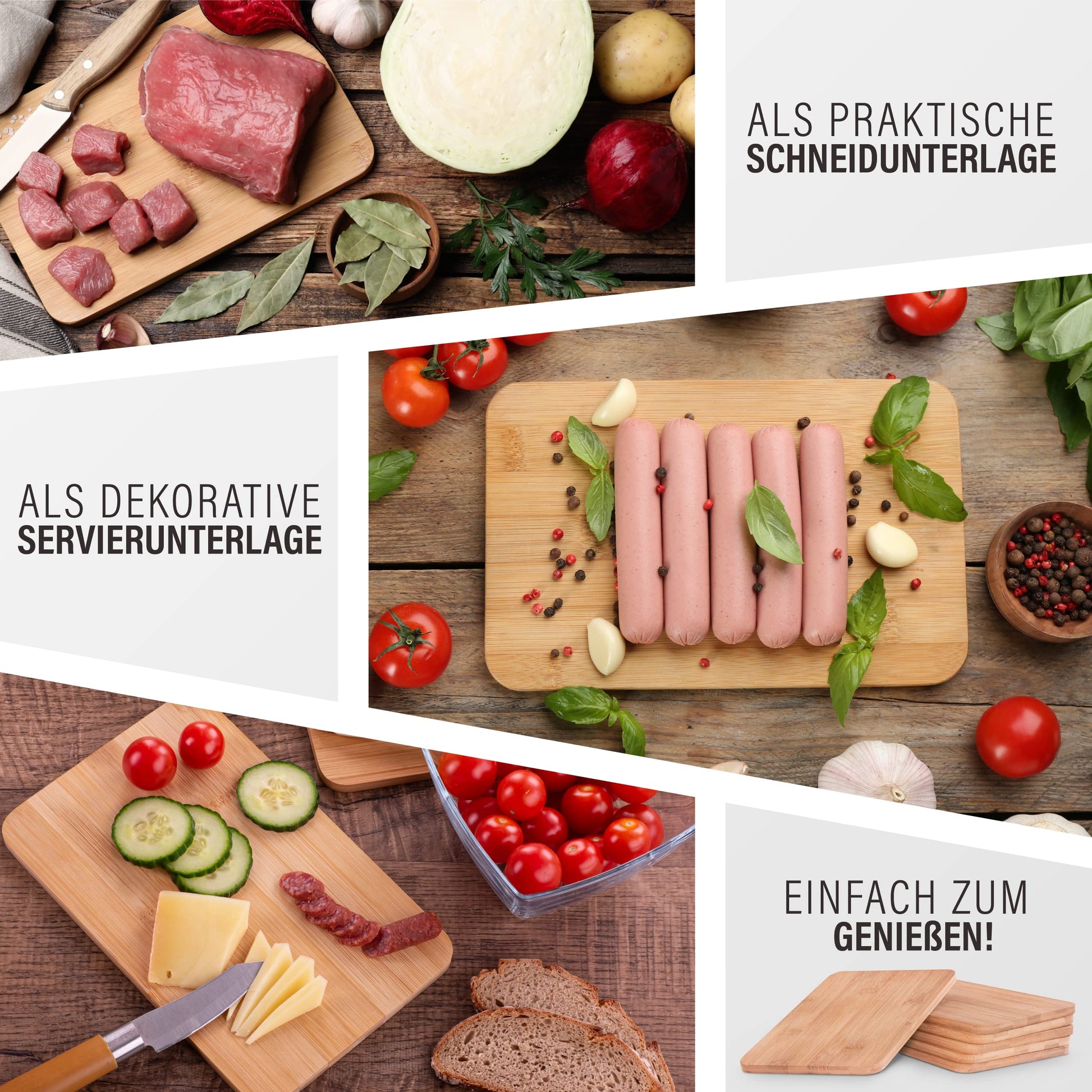 6er Set Frühstücksbrettchen aus Bambus Holz robust und nachhaltig-bonsport