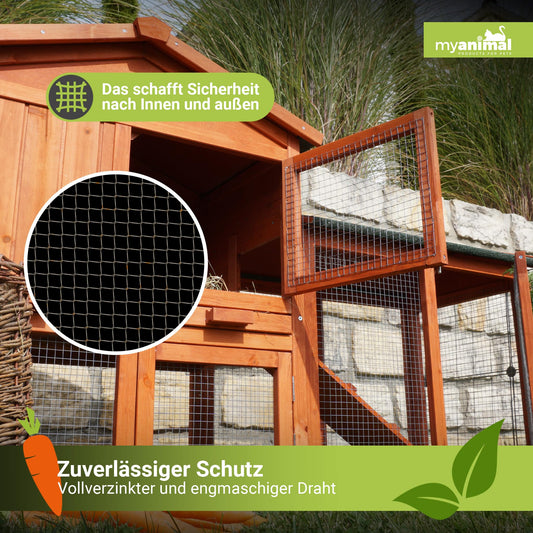 Miweba MyAnimal Hasenstall MH-03 | Kaninchenstall mit Freilaufgehege - Hasenkäfig - Kleintierkäfig - Holz imprägniert - Kaninchenkäfig Winterfest - Kleintiergehege - Käfig - Hasenhaus (Braun)