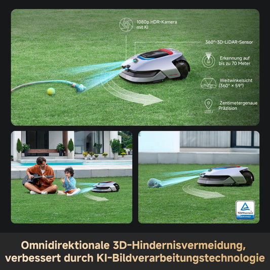 DREAME Mähroboter A2 3000 ohne Begrenzungskabel, 360° 3D LiDAR + AI Vision, Auto-Begrenzungseinrichtung,3000 m²,Dual-Fusion-Kartierung, OmniSense-2.0-Hindernisvermeidung, EdgeMaste-Schneidsystem
