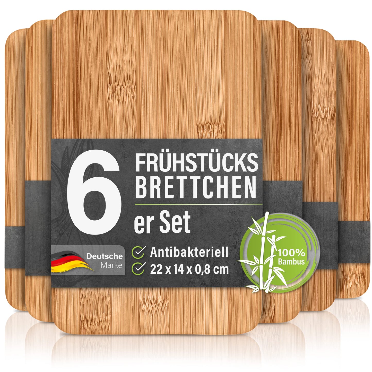 6er Set Frühstücksbrettchen aus Bambus Holz robust und nachhaltig-bonsport