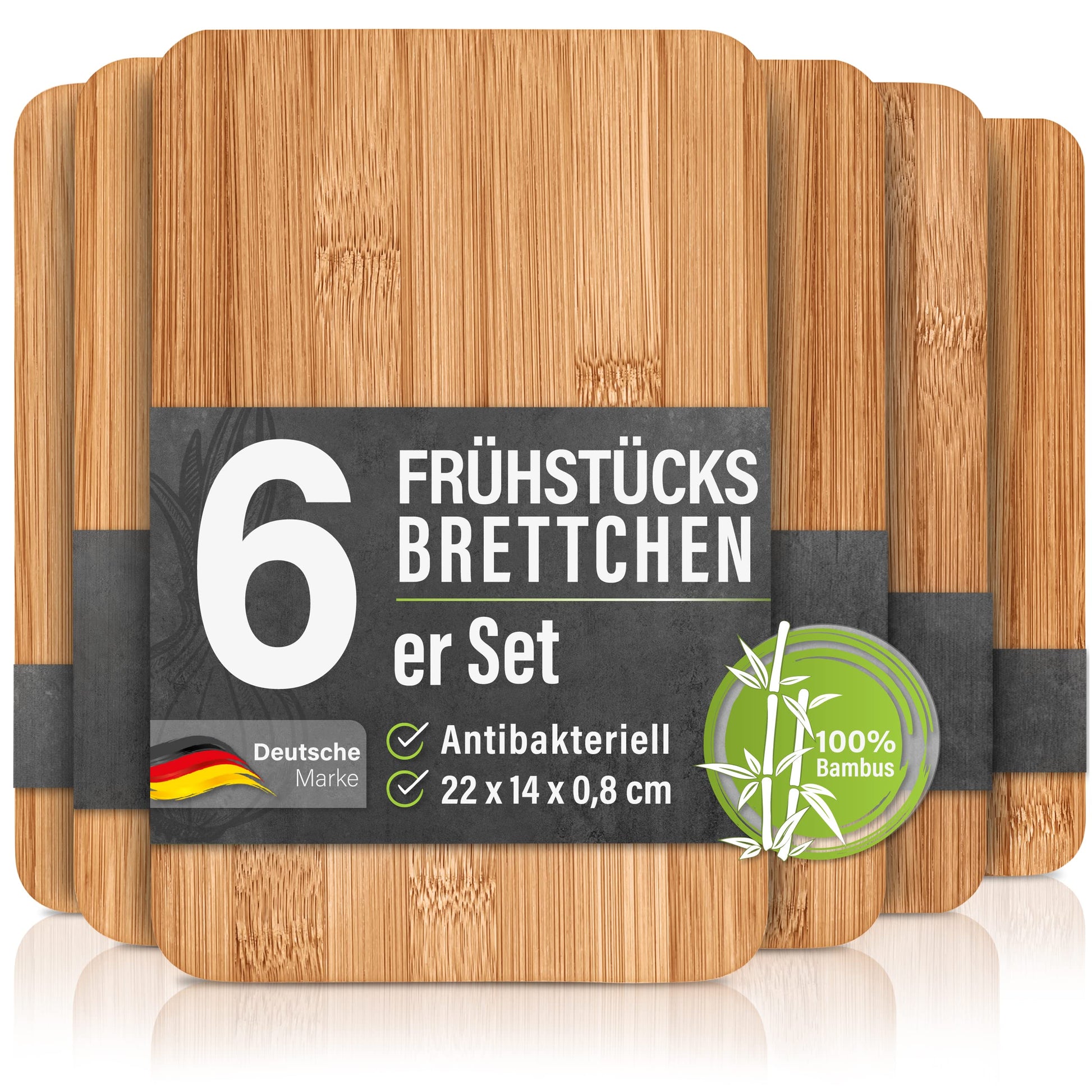 6er Set Frühstücksbrettchen aus Bambus Holz robust und nachhaltig-bonsport