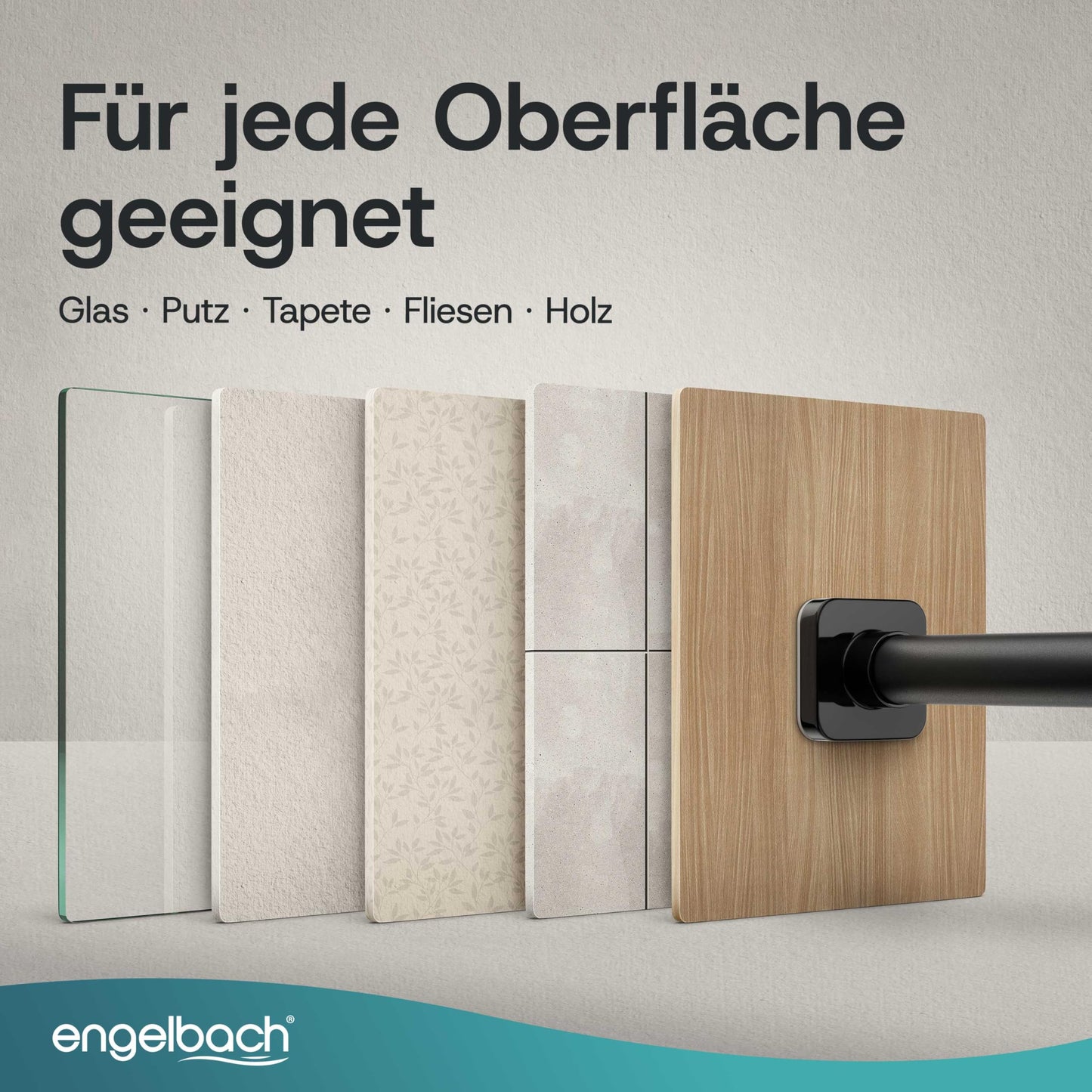 Engelbach® Gardinenstange ohne Bohren - Massiver Karbonstahl (Ø 25mm) für stabilen Halt - Individuell anpassbare Teleskopstange, Klemmstange, Duschvorhang stange, Schwarz, 260-310cm