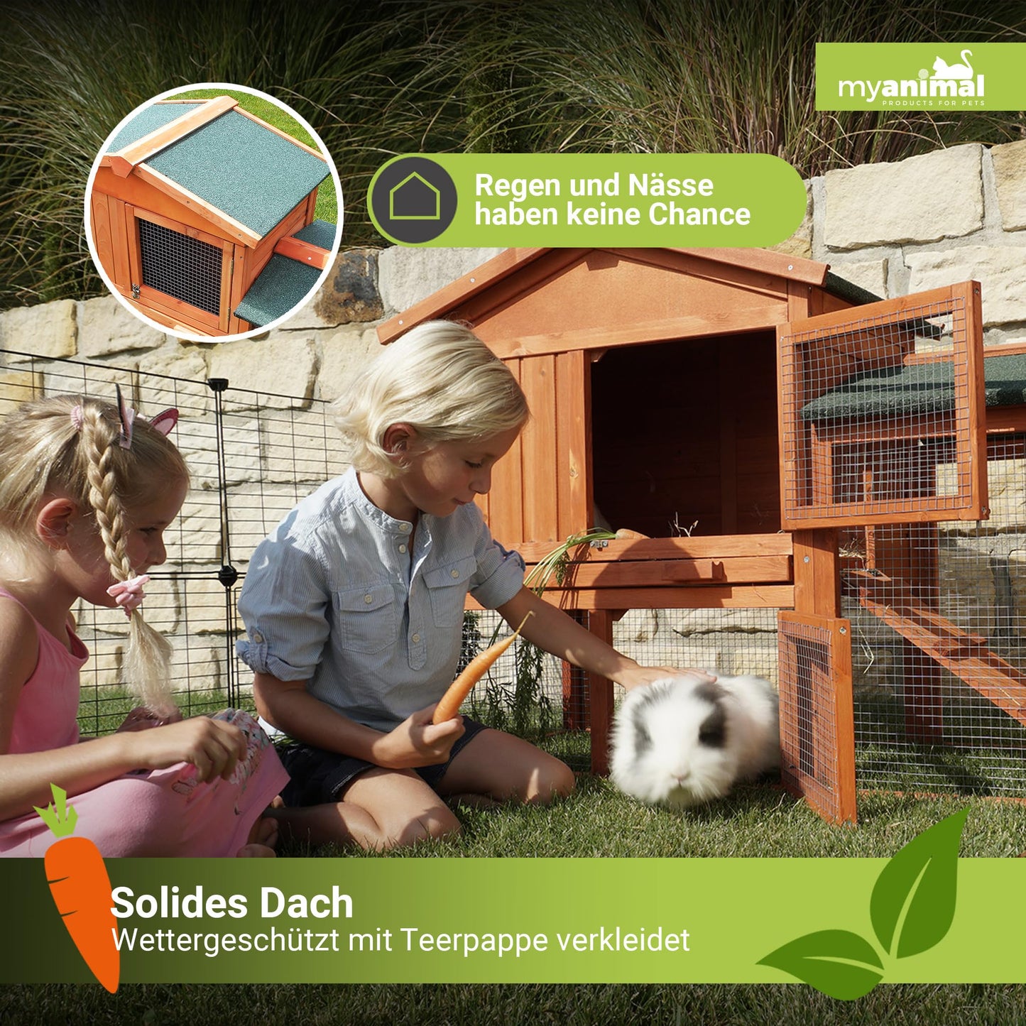 Miweba MyAnimal Hasenstall MH-03 | Kaninchenstall mit Freilaufgehege - Hasenkäfig - Kleintierkäfig - Holz imprägniert - Kaninchenkäfig Winterfest - Kleintiergehege - Käfig - Hasenhaus (Braun)