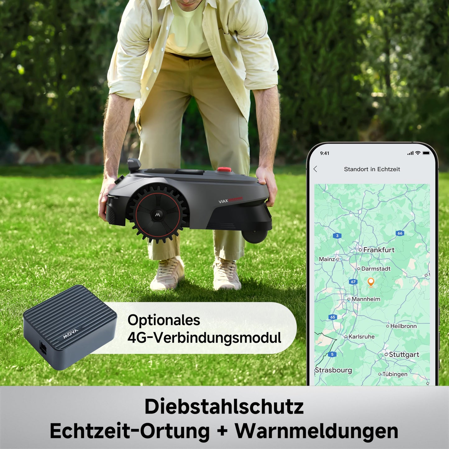 MOVA ViAX 500 Mähroboter Ohne Begrenzungskabel, Empf. 600 m², KI-gestützte Kartierung, 360°-LiDAR & Dual-KI-Vision, Intelligente Hindernisvermeidung, U-Fahrbahn, Kantenschnitt, App-Steuerung