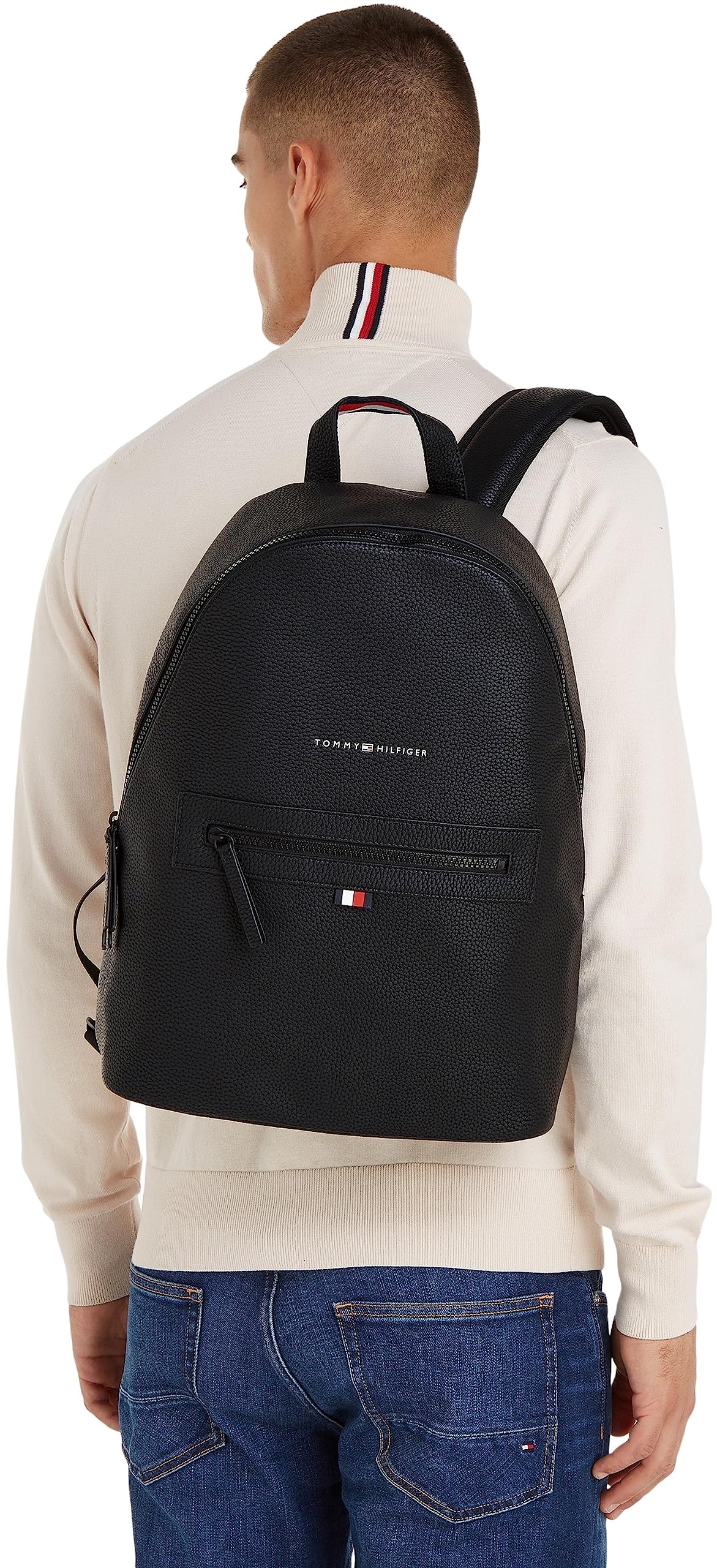 Tommy Hilfiger Herren Rucksack Essential PU Backpack Handgepäck, Schwarz (Black), Einheitsgröße
