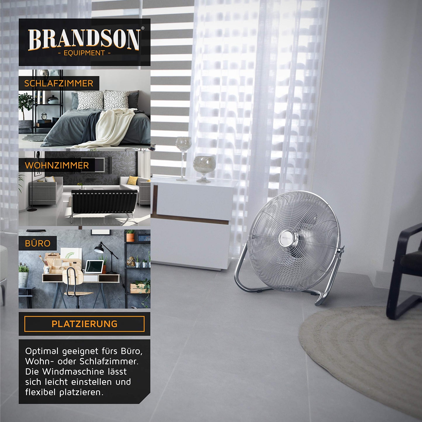 Brandson - Windmaschine Retro Stil 160 Watt - Ventilator in Chrom - Standventilator 50 cm - Bodenventilator - hoher Luftdurchsatz - stufenlos neigbarer Ventilatorkopf - GS Geprüfte Sicherheit