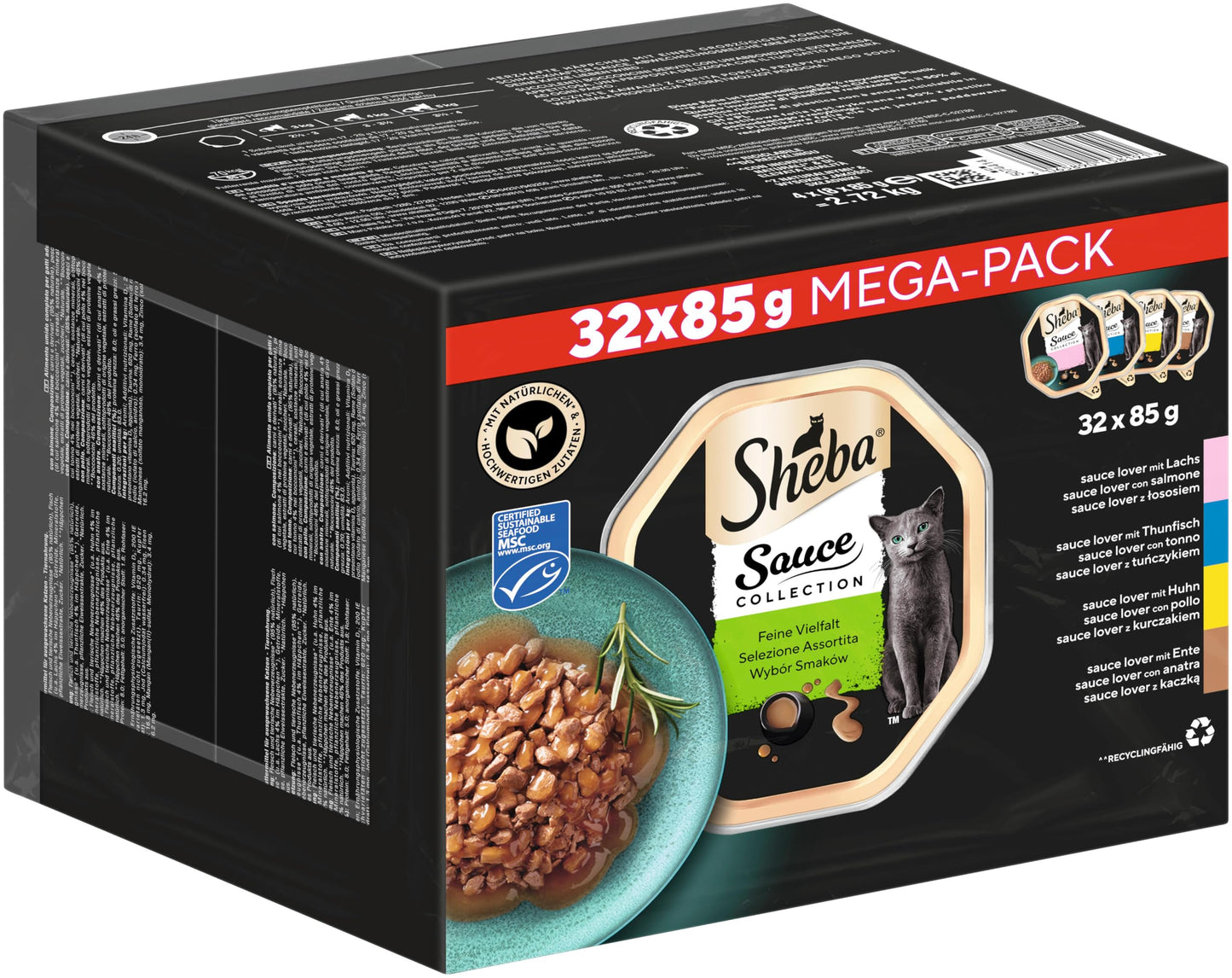 SHEBA Schale Nassfutter Multipack Mega-Pack Sauce Collection Feine Vielfalt MSC-Zertifiziert 32 x 85g