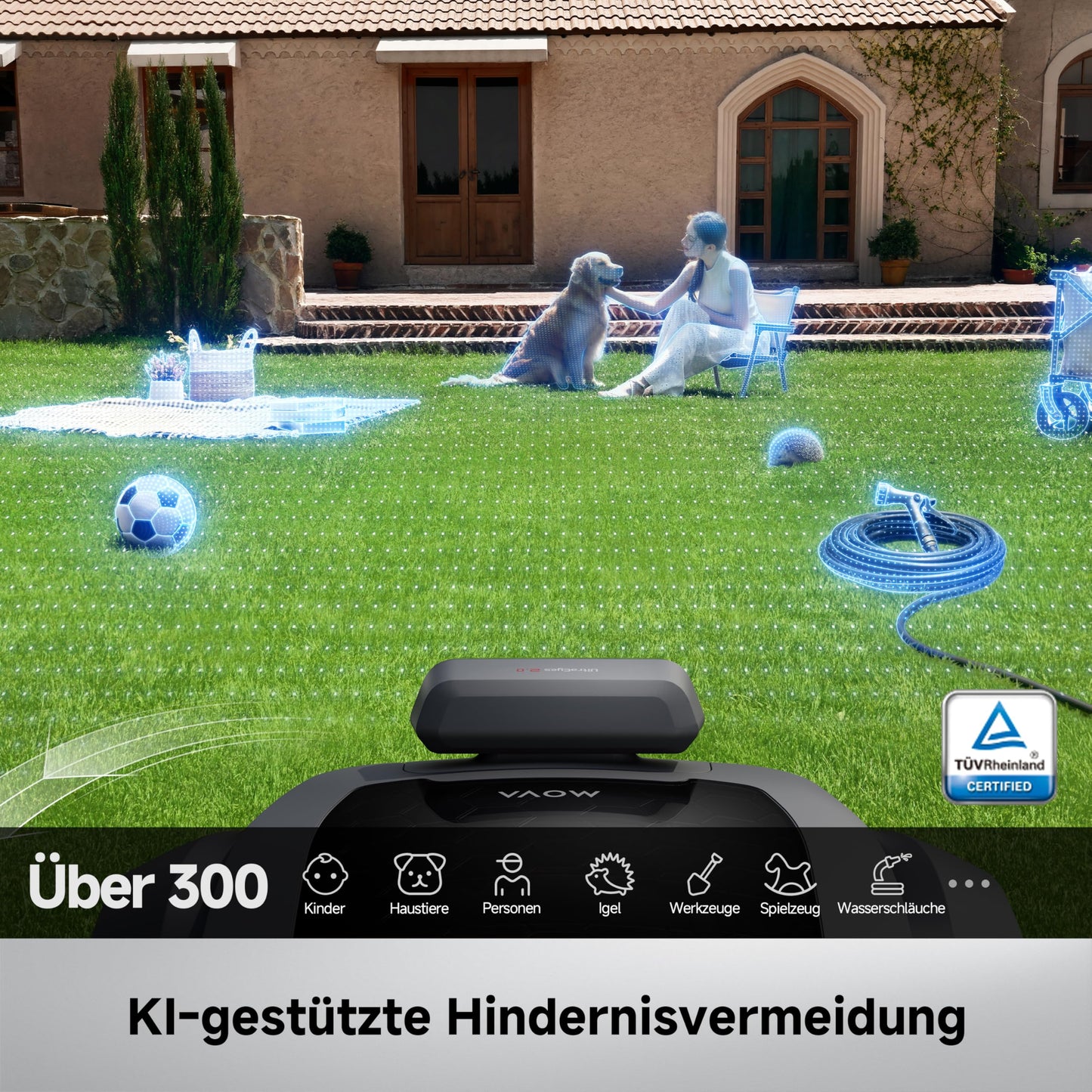 MOVA ViAX 500 Mähroboter Ohne Begrenzungskabel, Empf. 600 m², KI-gestützte Kartierung, 360°-LiDAR & Dual-KI-Vision, Intelligente Hindernisvermeidung, U-Fahrbahn, Kantenschnitt, App-Steuerung