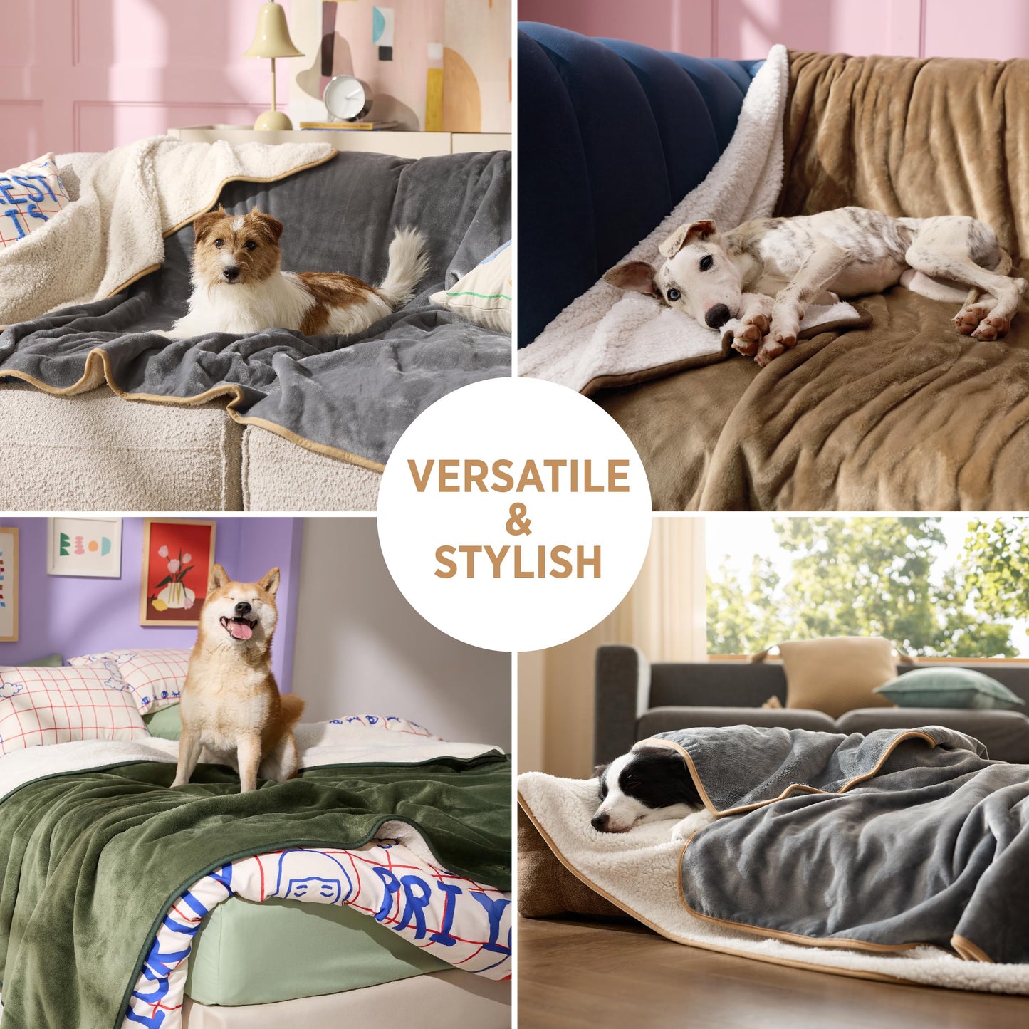 LE SURE wasserdichte Hundedecke Grosse Hunde - 100x120cm Outdoor Hundedecke waschbar, Hundedecke Sofaschutz aus Sherpa Fleece, Katzendecke weich, grau