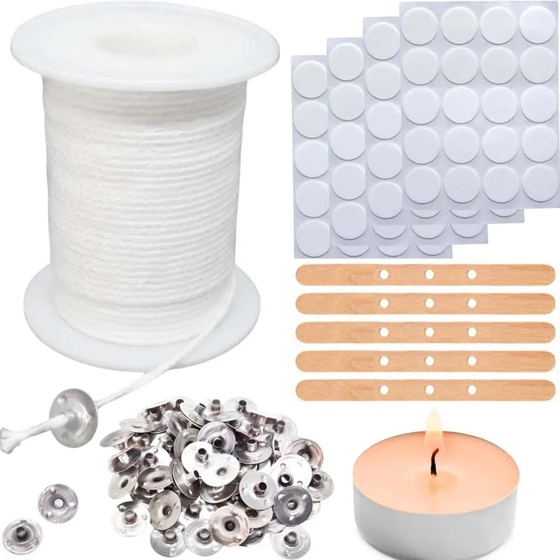 Baumwoll Kerzendochte 100 Stk mit Metalldochtlaschen und Zentrierungsset
