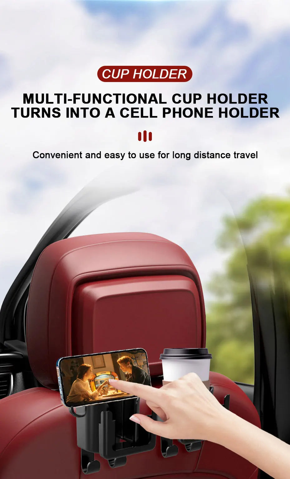 Universal Auto Getränkehalter mit 4 Haken und Telefonhalter