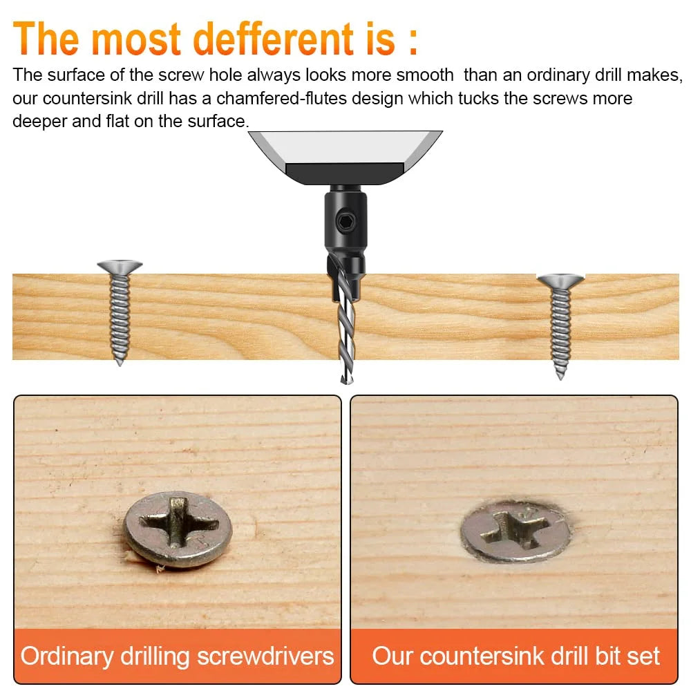 Senkerbohrer Set für Holzbearbeitung mit 1/4" Sechskantschaft DIY #5-#12