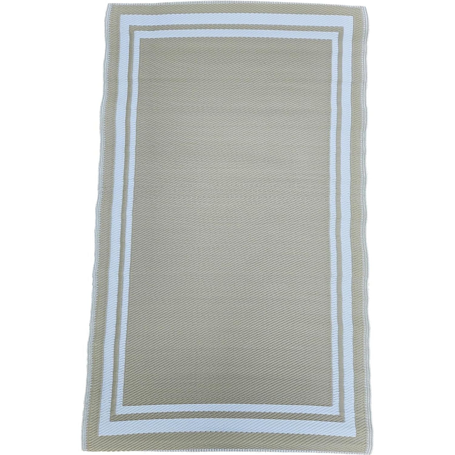 Teppich Outdoor Balkonteppich außen Balkon Terrasse beige weiß 150 x 90 cm