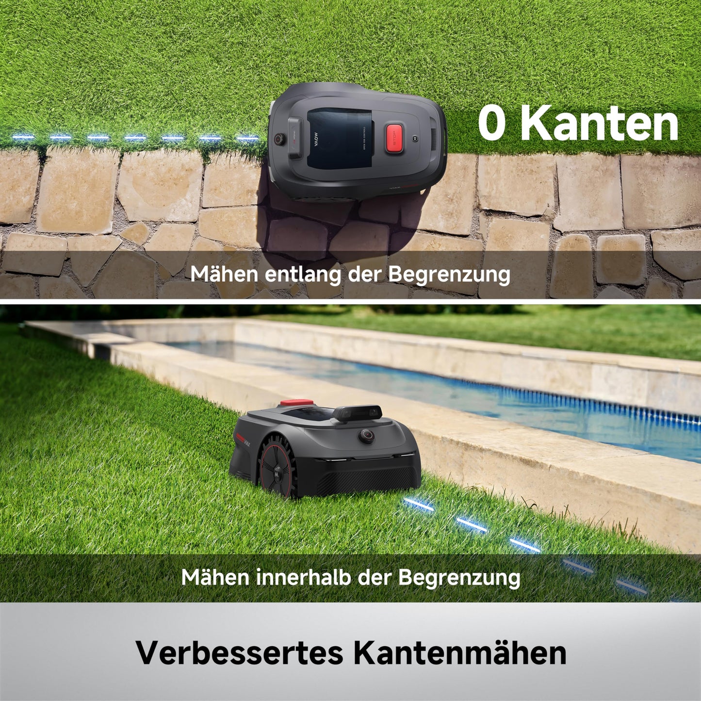 MOVA ViAX 500 Mähroboter Ohne Begrenzungskabel, Empf. 600 m², KI-gestützte Kartierung, 360°-LiDAR & Dual-KI-Vision, Intelligente Hindernisvermeidung, U-Fahrbahn, Kantenschnitt, App-Steuerung