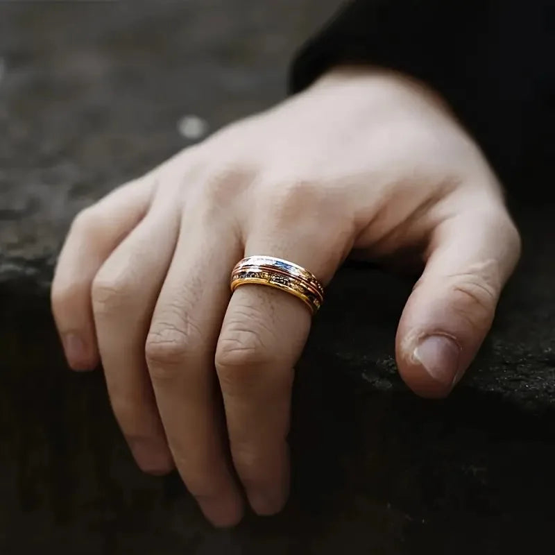 Elegante Herren Edelstahlring 8mm mit Bernstein Inlay