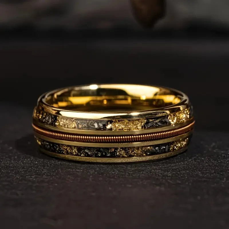 Elegante Herren Edelstahlring 8mm mit Bernstein Inlay