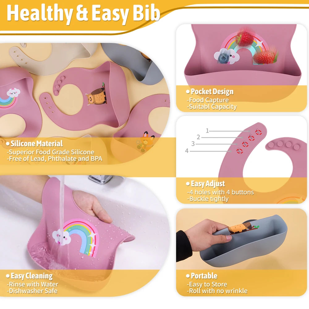 Baby Silikon Lätzchen weich verstellbar wasserdicht mit niedlichem Cartoon