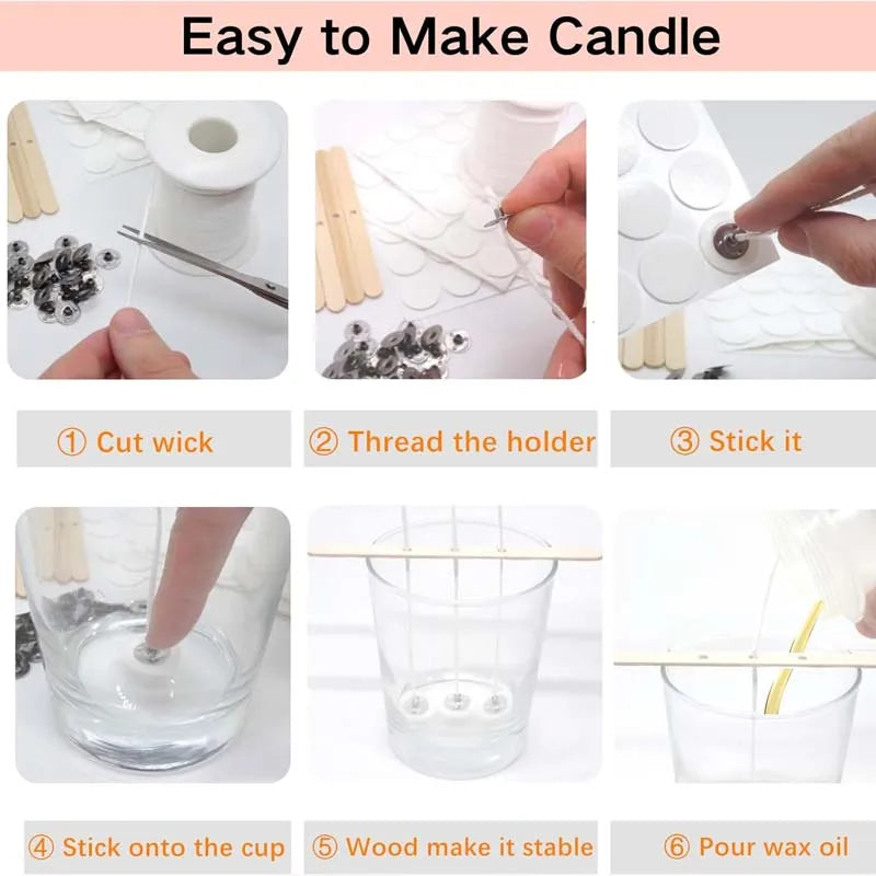 Baumwoll Kerzendochte 100 Stk mit Metalldochtlaschen und Zentrierungsset